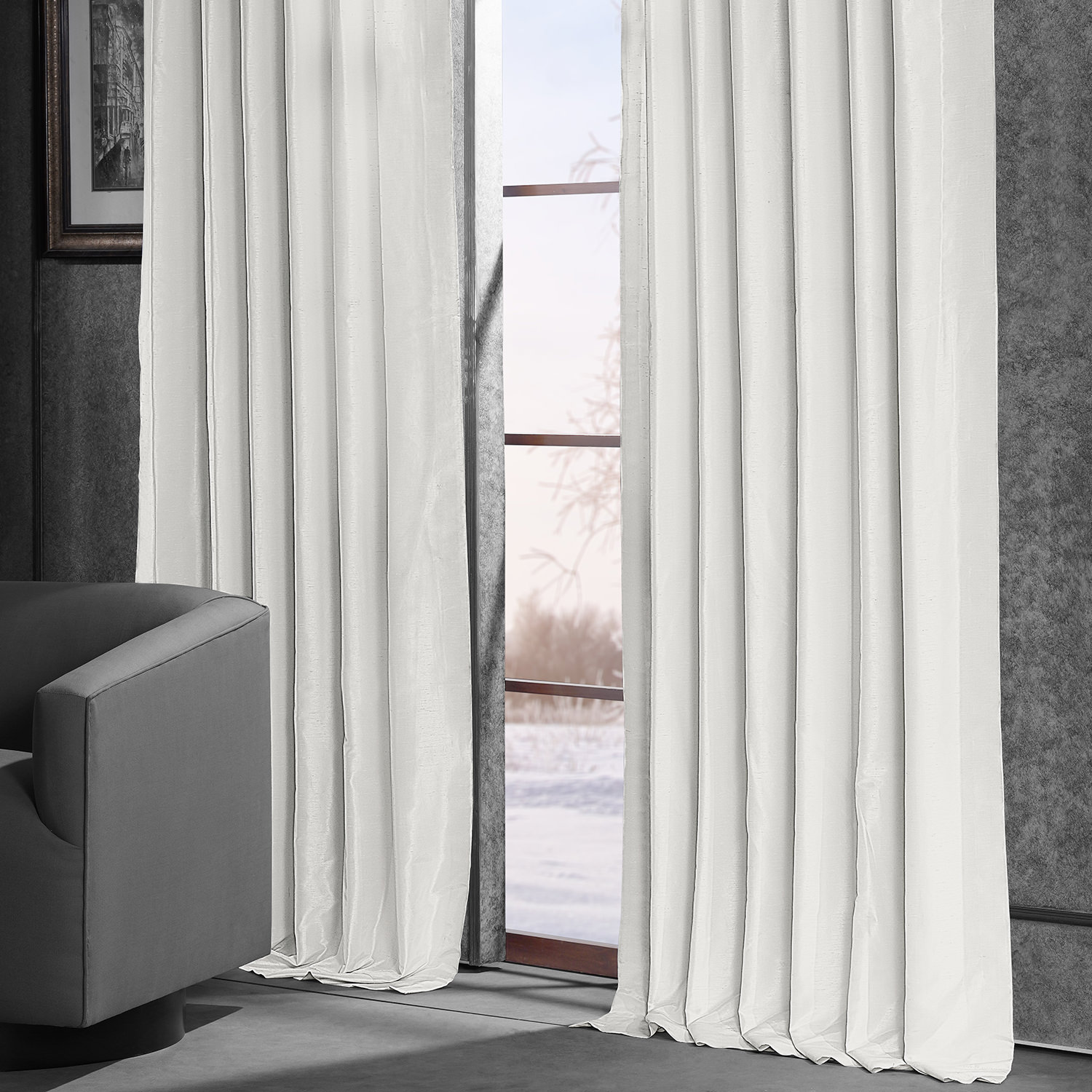 Off White Blackout Vintage Textured Faux Dupioni Curtain