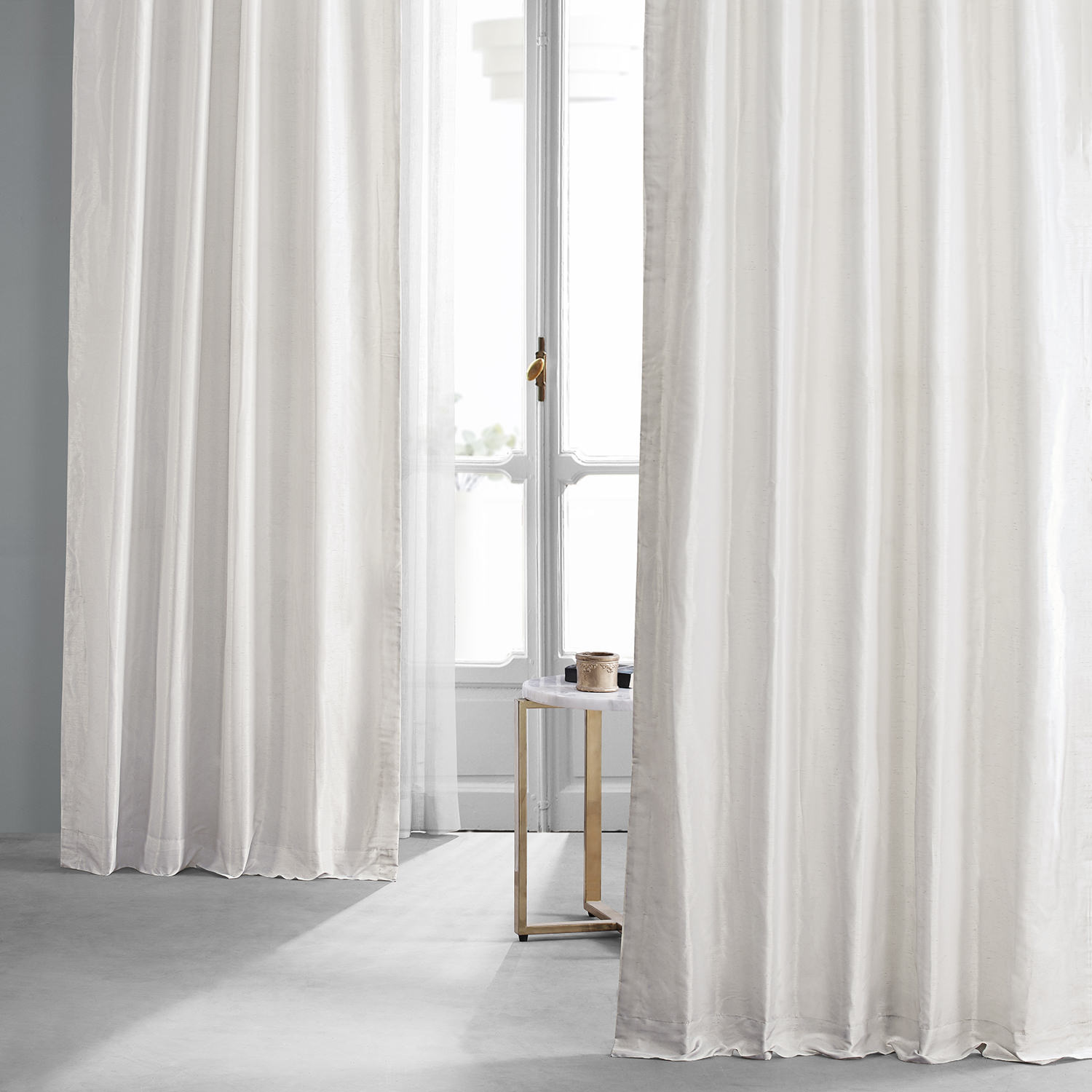 Off White Vintage Textured Faux Dupioni Silk Curtain