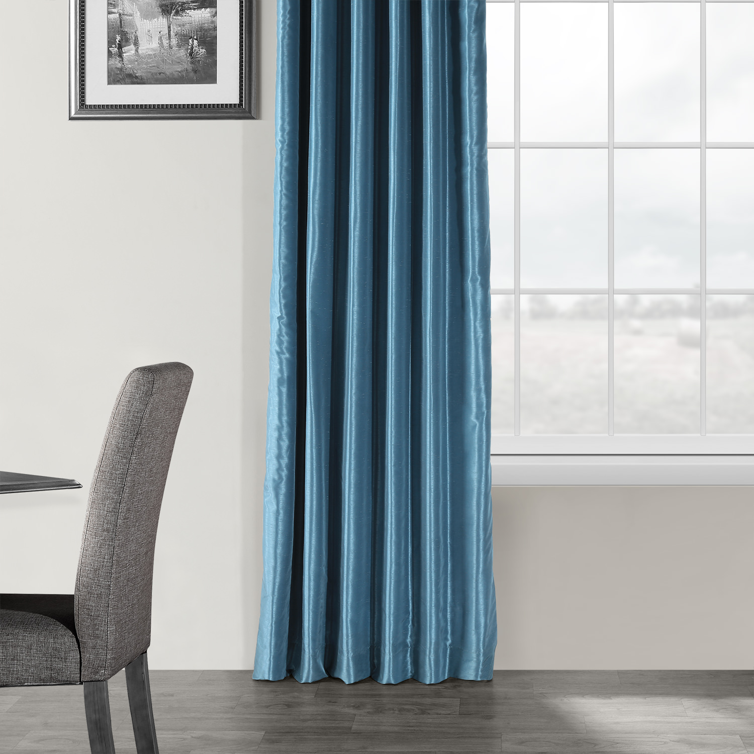 Nassau Blue Vintage Textured Faux Dupioni Silk Curtain