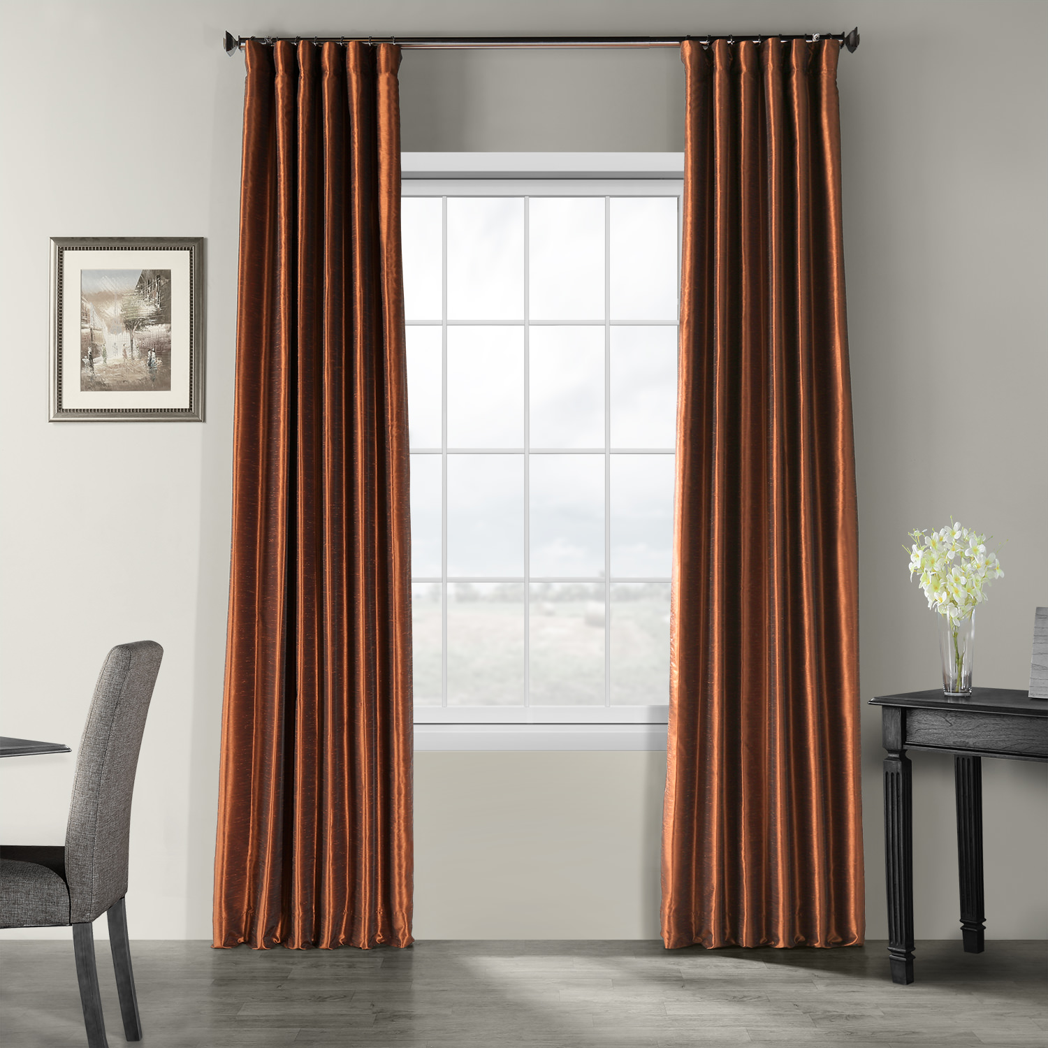 Copper Kettle Vintage Textured Faux Dupioni Silk Curtain