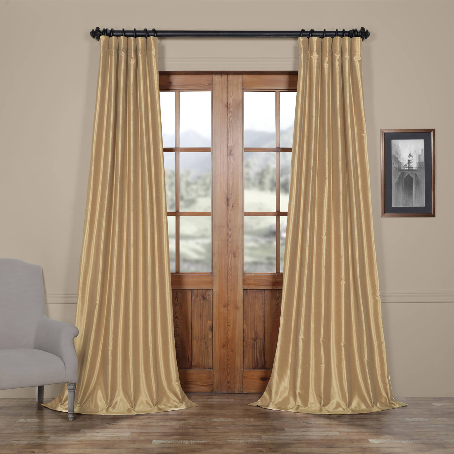 Almond Vintage Textured Faux Dupioni Silk Curtain