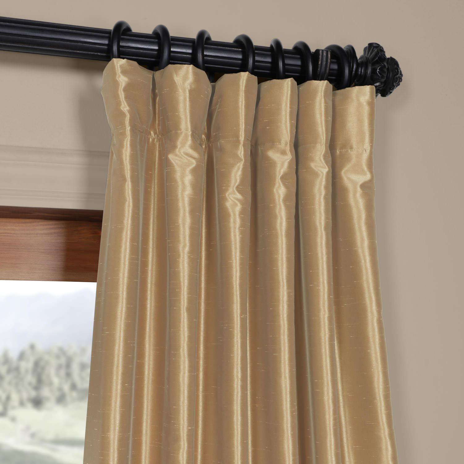 Almond Vintage Textured Faux Dupioni Silk Curtain