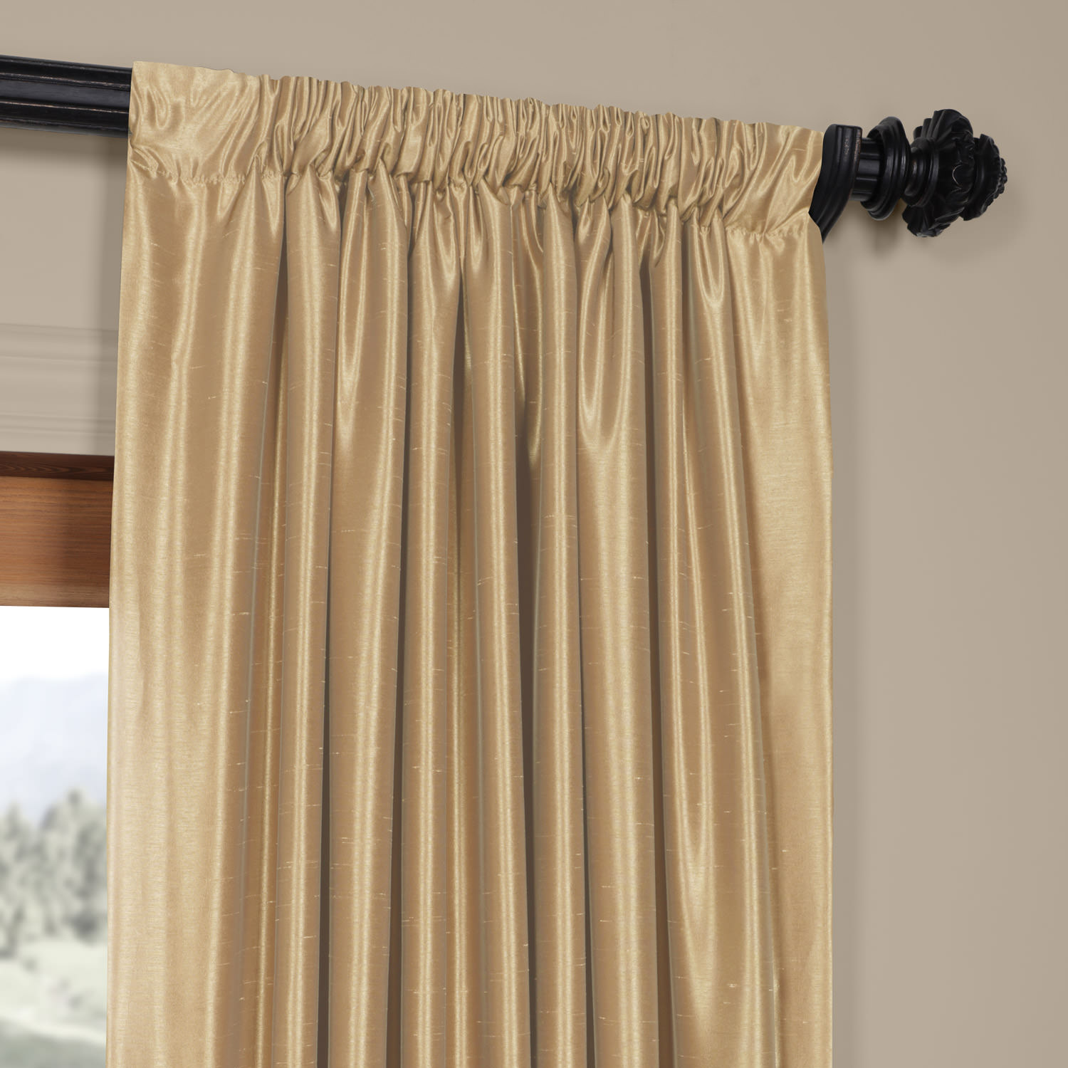 Almond Vintage Textured Faux Dupioni Silk Curtain