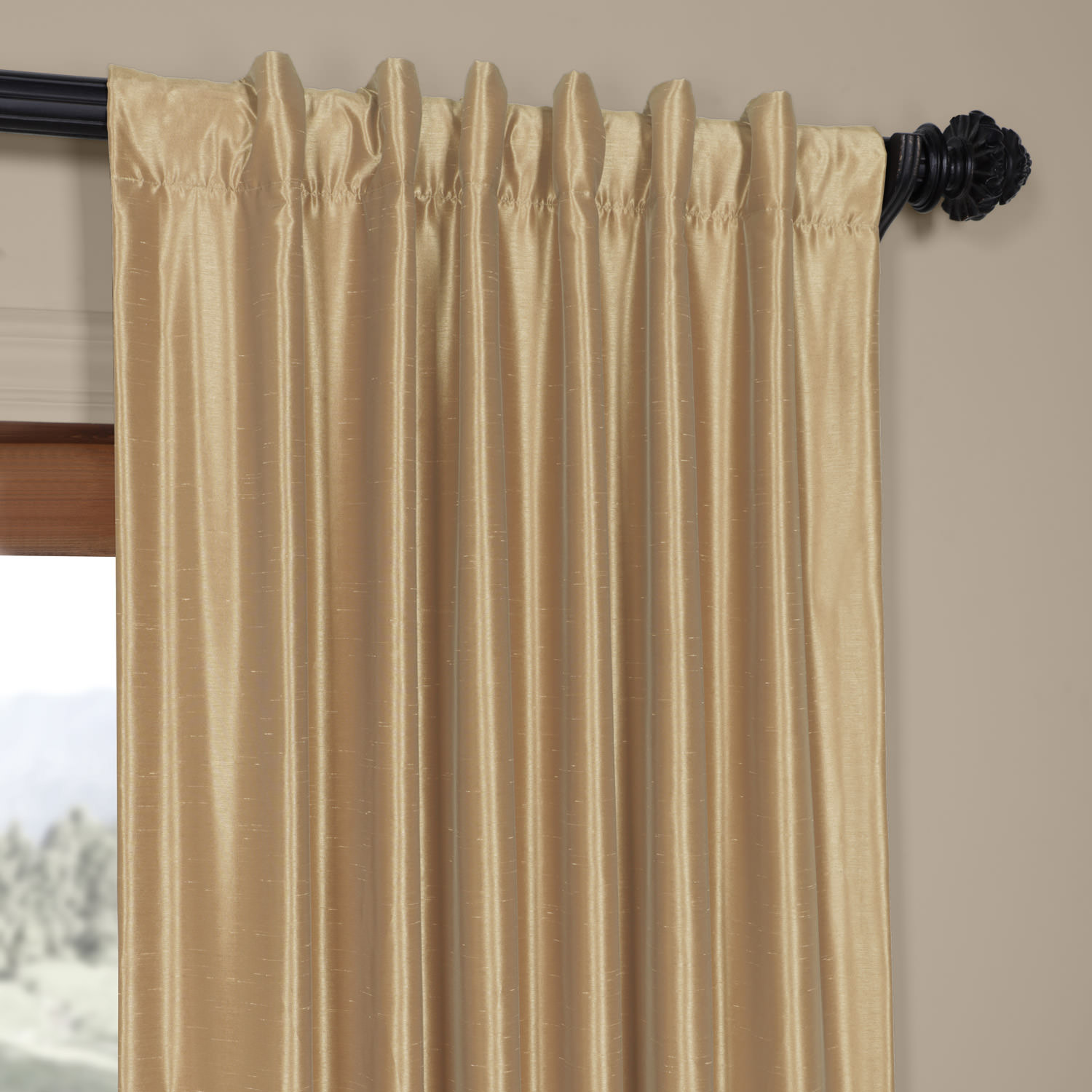 Almond Vintage Textured Faux Dupioni Silk Curtain