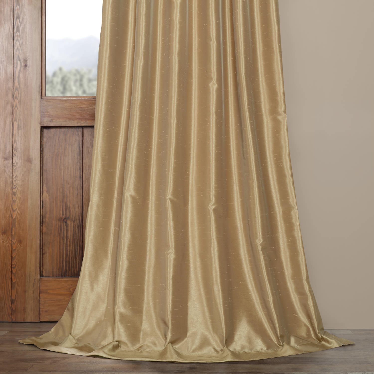 Almond Vintage Textured Faux Dupioni Silk Curtain