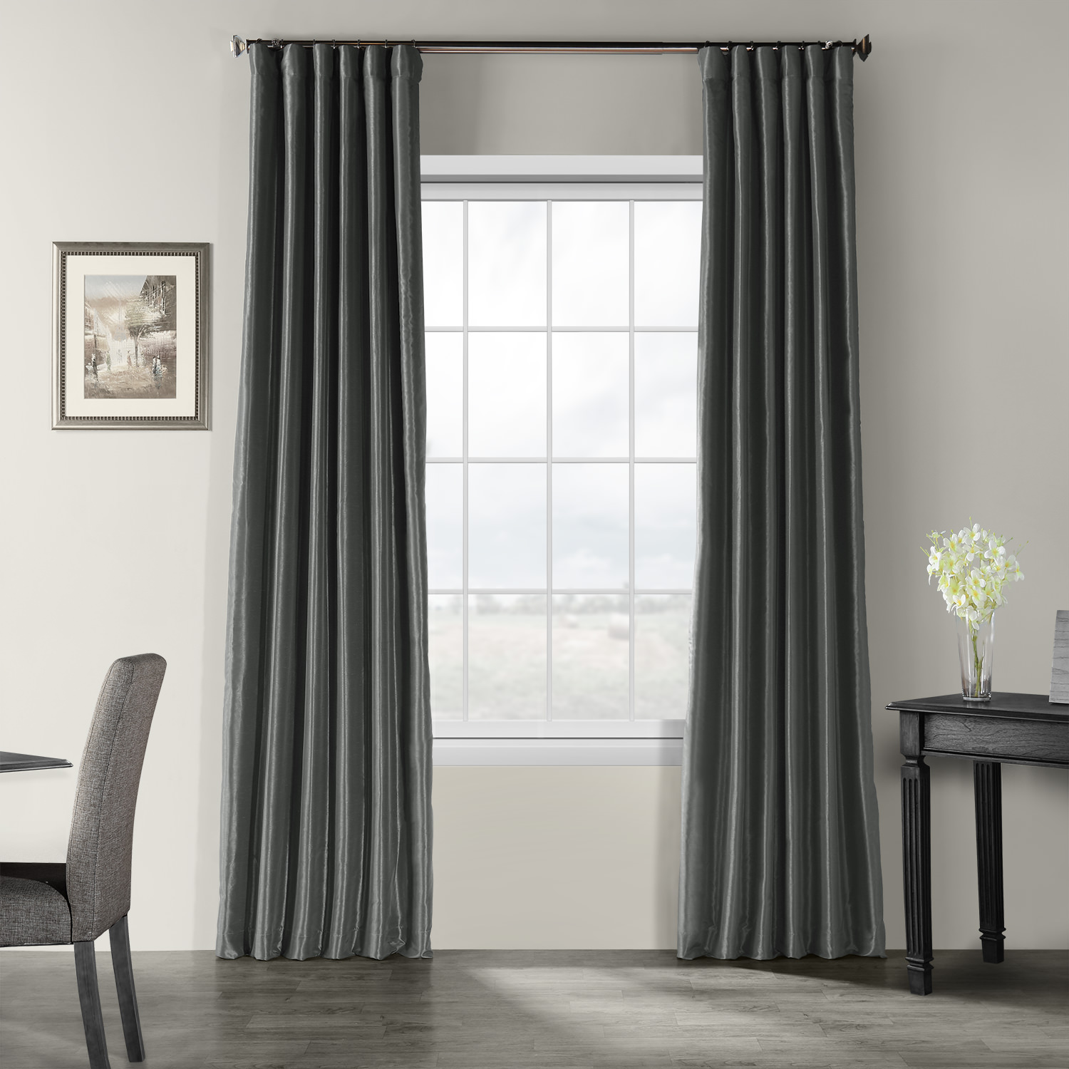 Arrowhead Grey Vintage Textured Faux Dupioni Silk Curtain