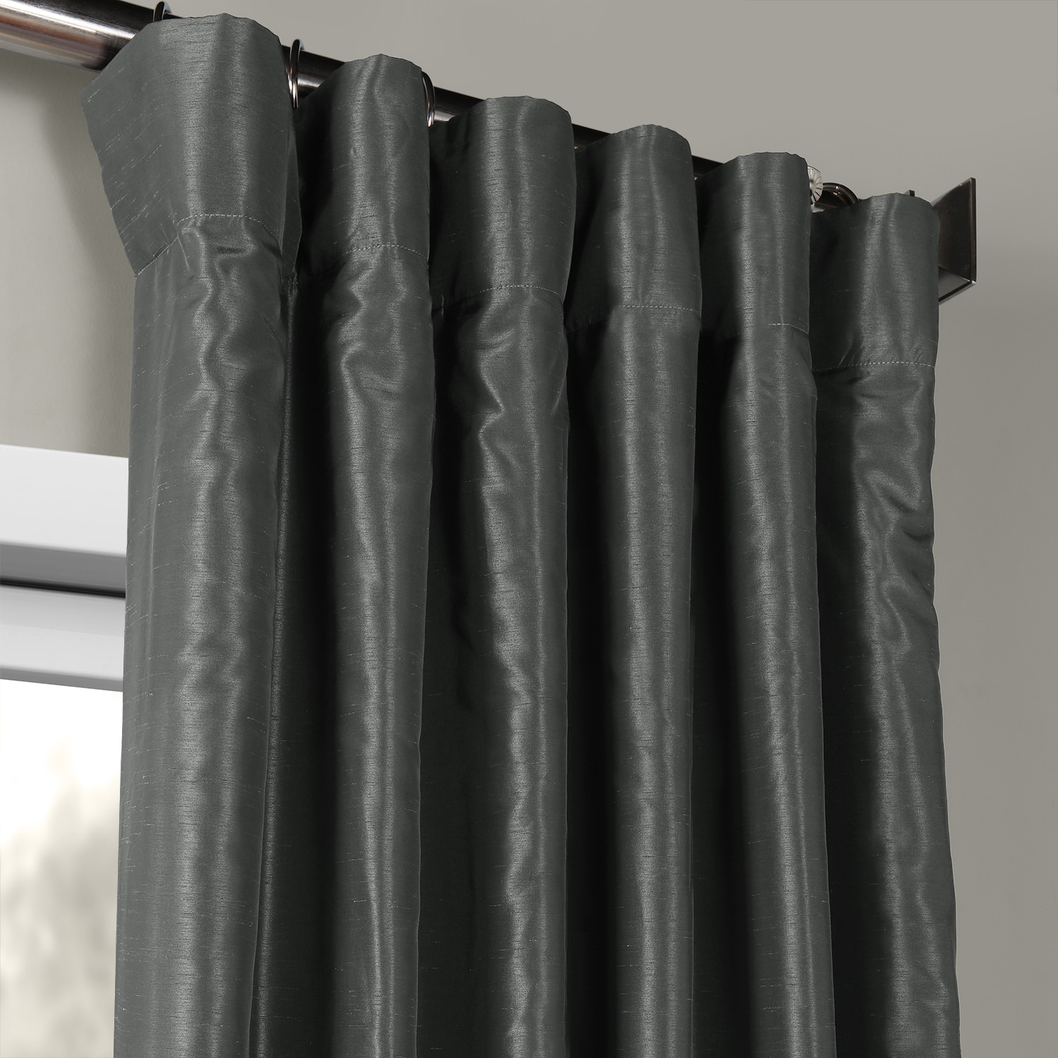 Arrowhead Grey Vintage Textured Faux Dupioni Silk Curtain