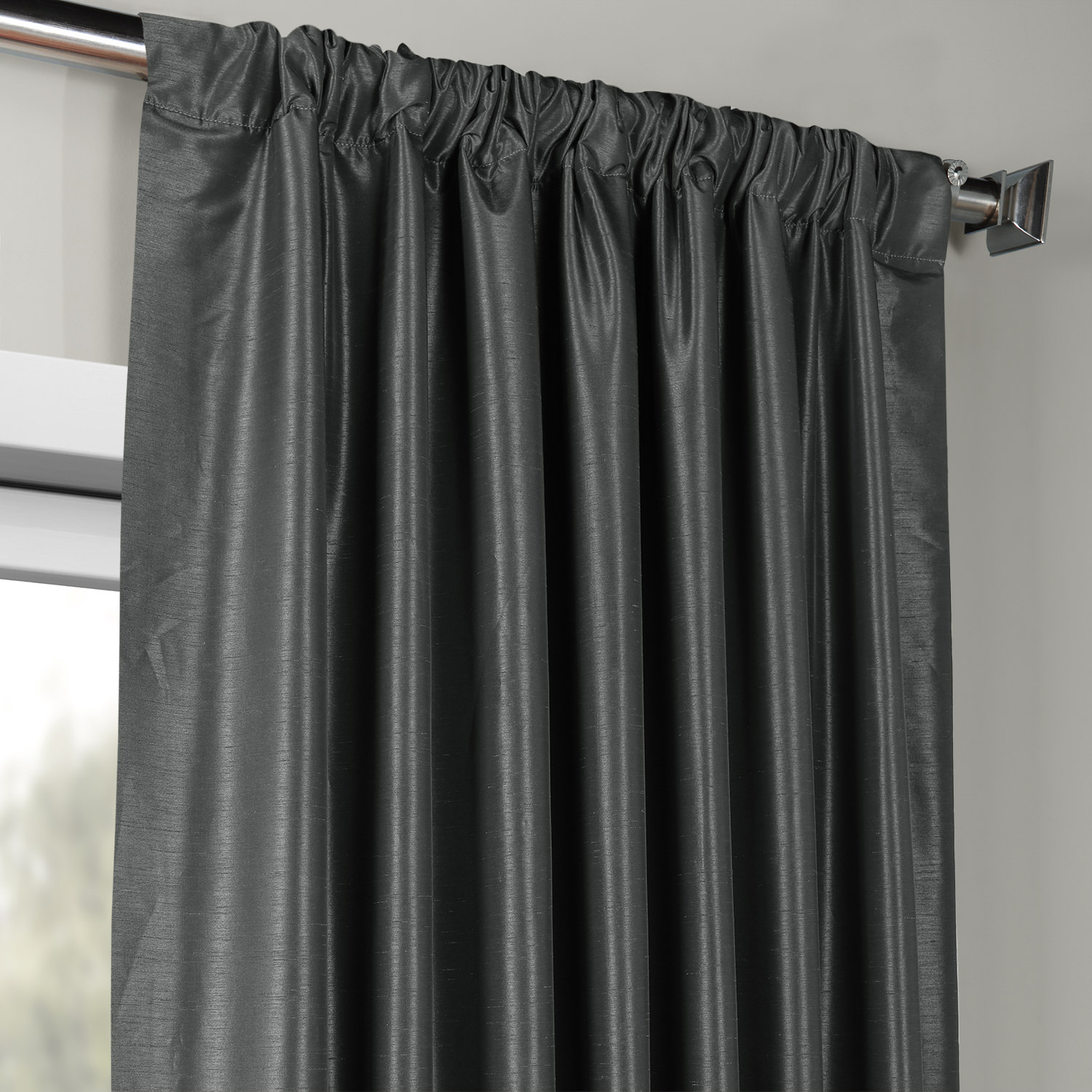 Arrowhead Grey Vintage Textured Faux Dupioni Silk Curtain