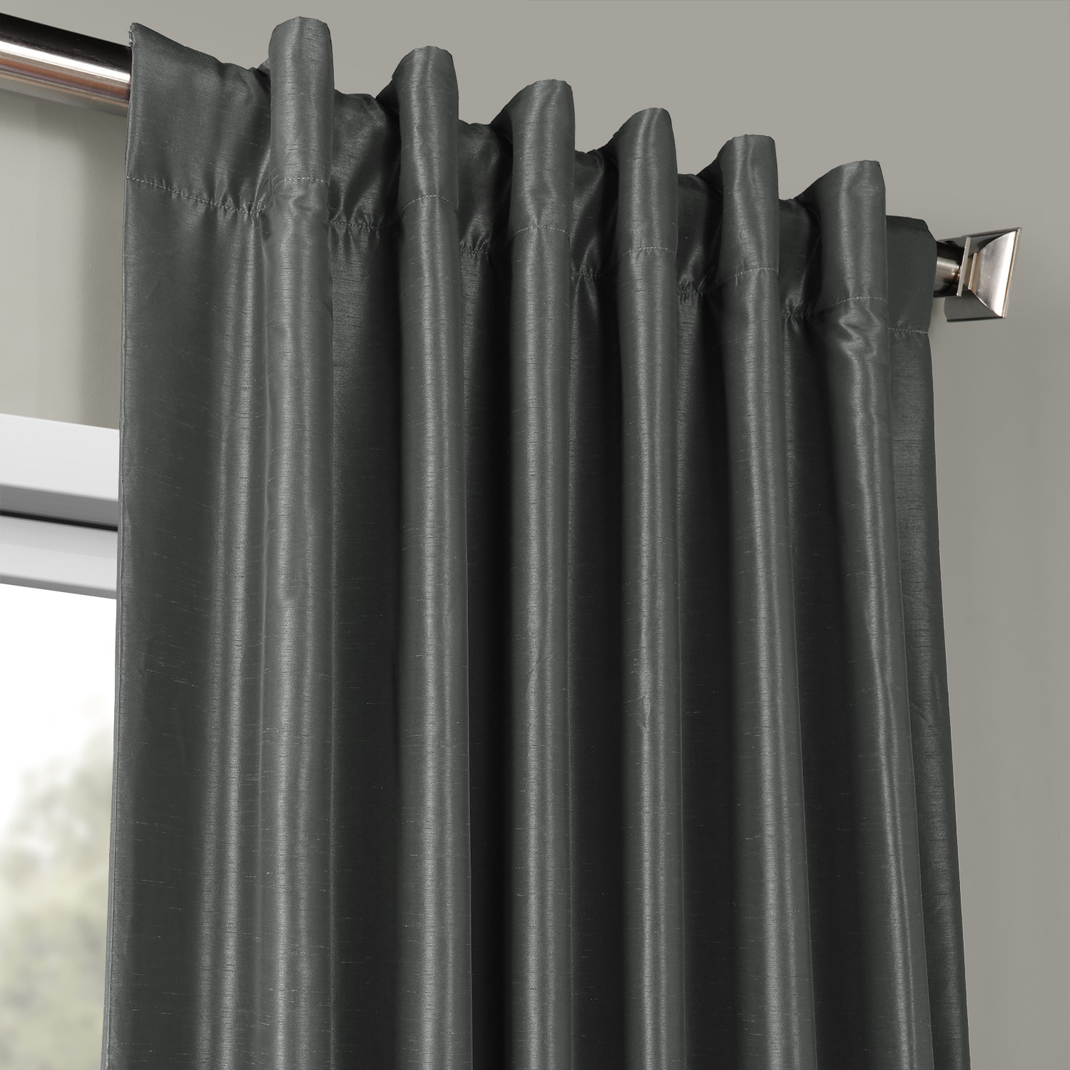 Arrowhead Grey Vintage Textured Faux Dupioni Silk Curtain