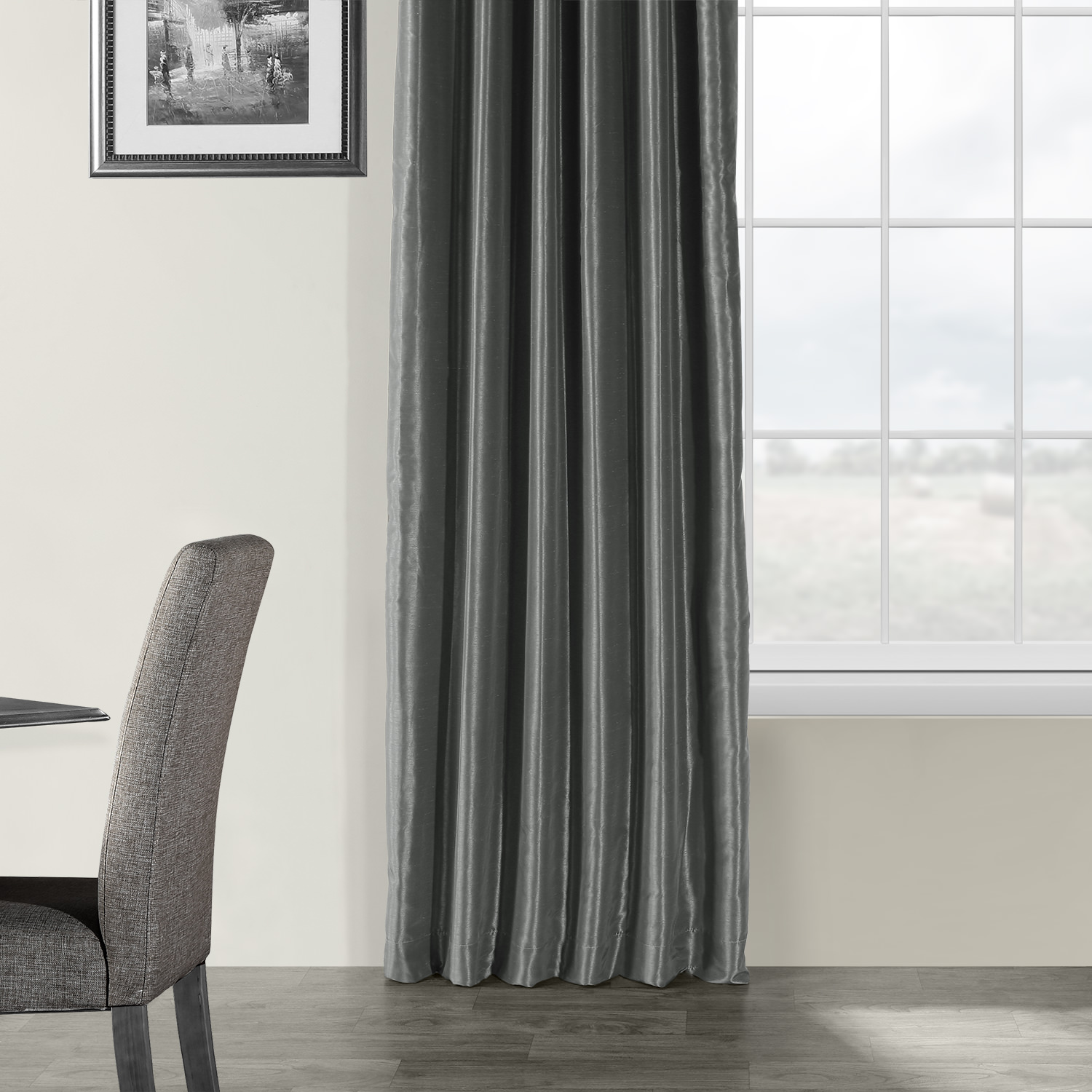 Arrowhead Grey Vintage Textured Faux Dupioni Silk Curtain