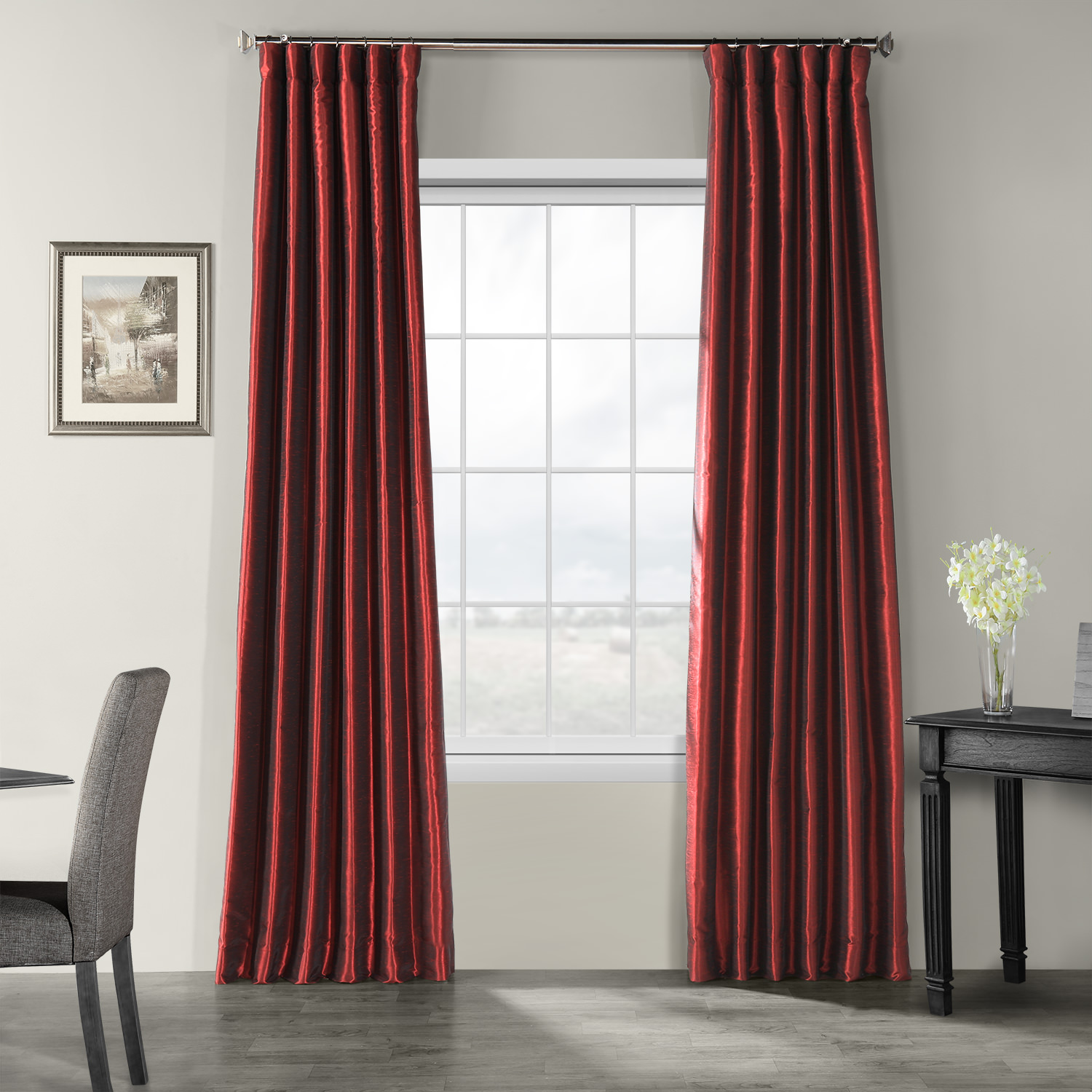 Ruby Vintage Textured Faux Dupioni Silk Curtain