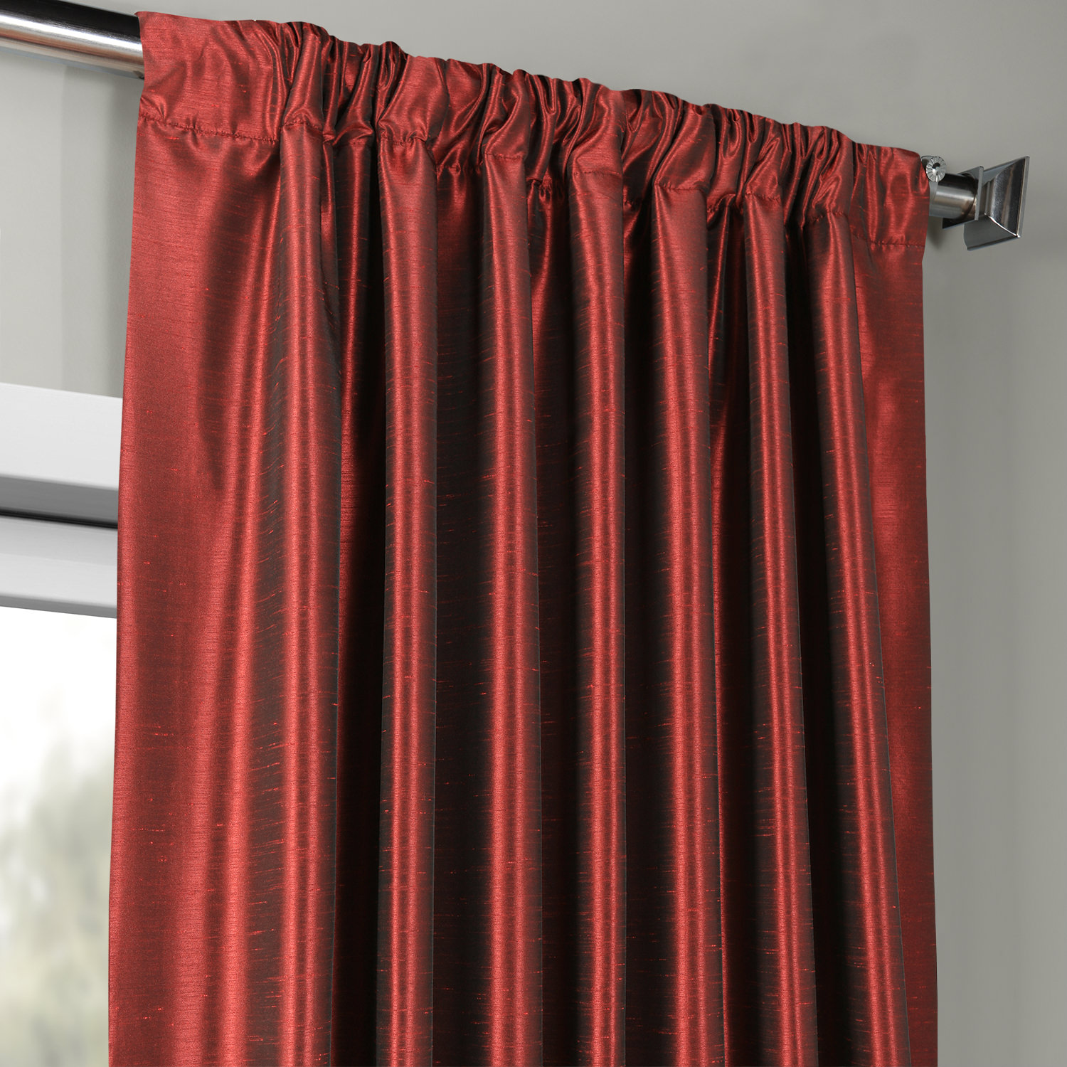 Ruby Vintage Textured Faux Dupioni Silk Curtain