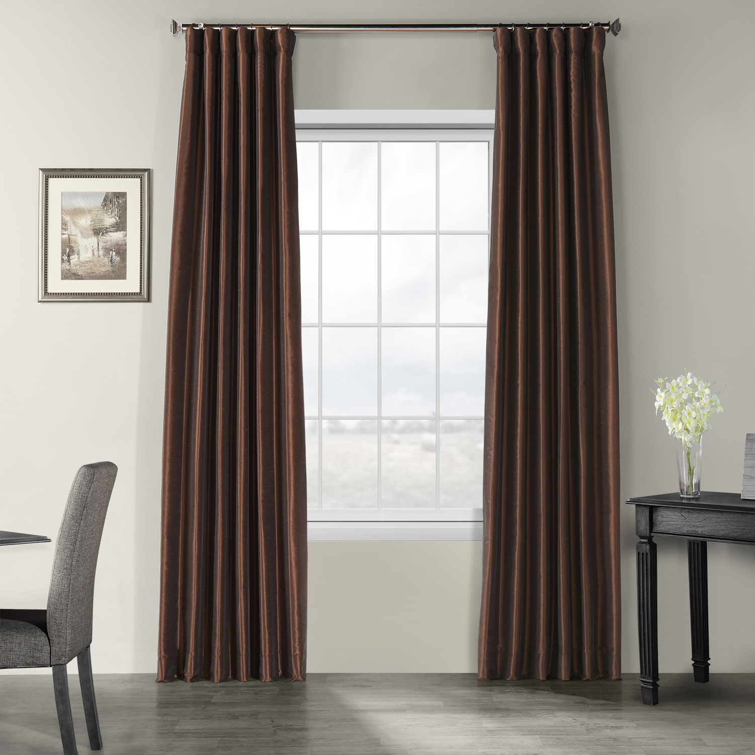 Coffee Bean Vintage Textured Faux Dupioni Silk Curtain