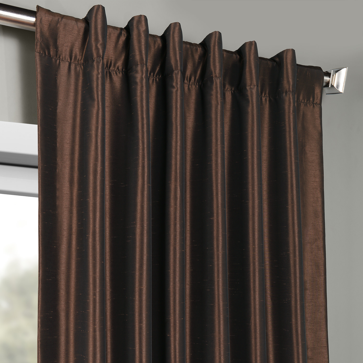 Coffee Bean Vintage Textured Faux Dupioni Silk Curtain