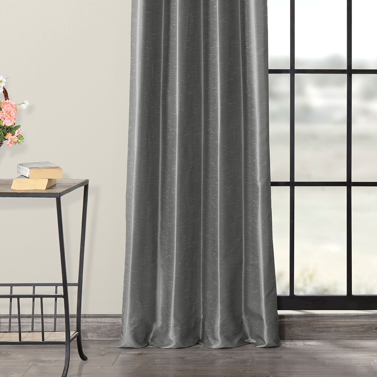 Storm Grey Grommet Blackout Vintage Textured Faux Dupioni Silk Curtain