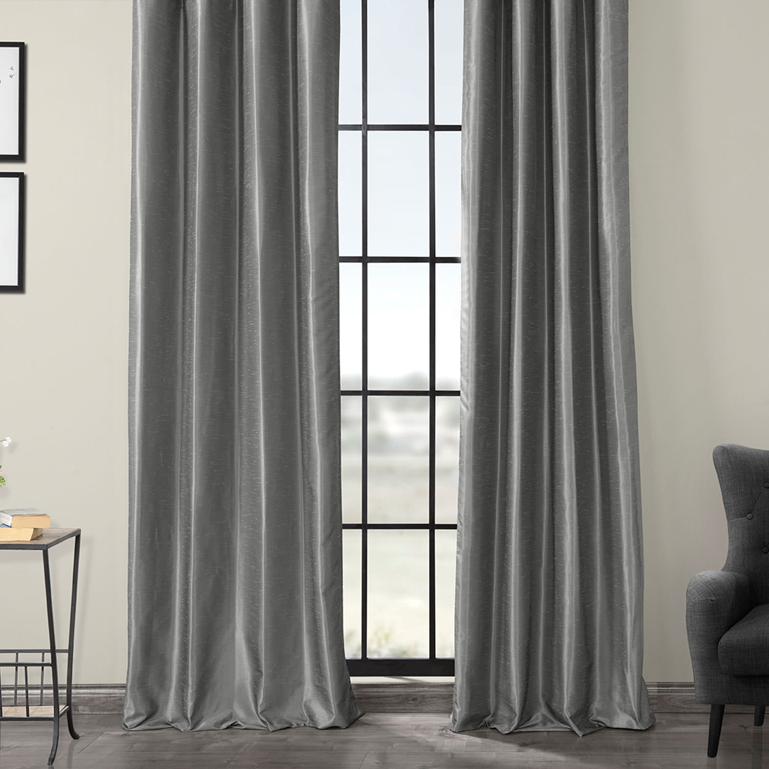 Storm Grey Grommet Blackout Vintage Textured Faux Dupioni Silk Curtain