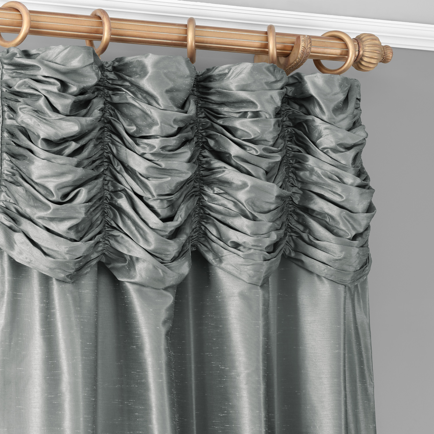 Storm Grey Ruched Vintage Textured Faux Dupioni Silk Curtain