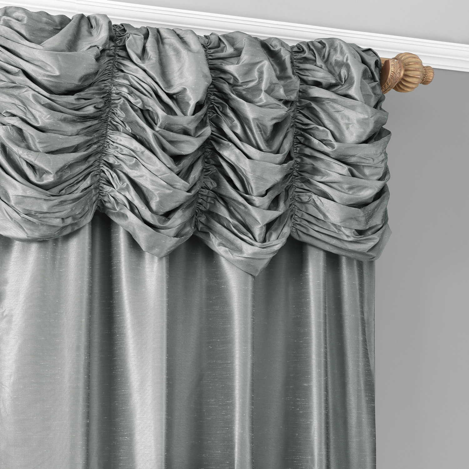 Storm Grey Ruched Vintage Textured Faux Dupioni Silk Curtain