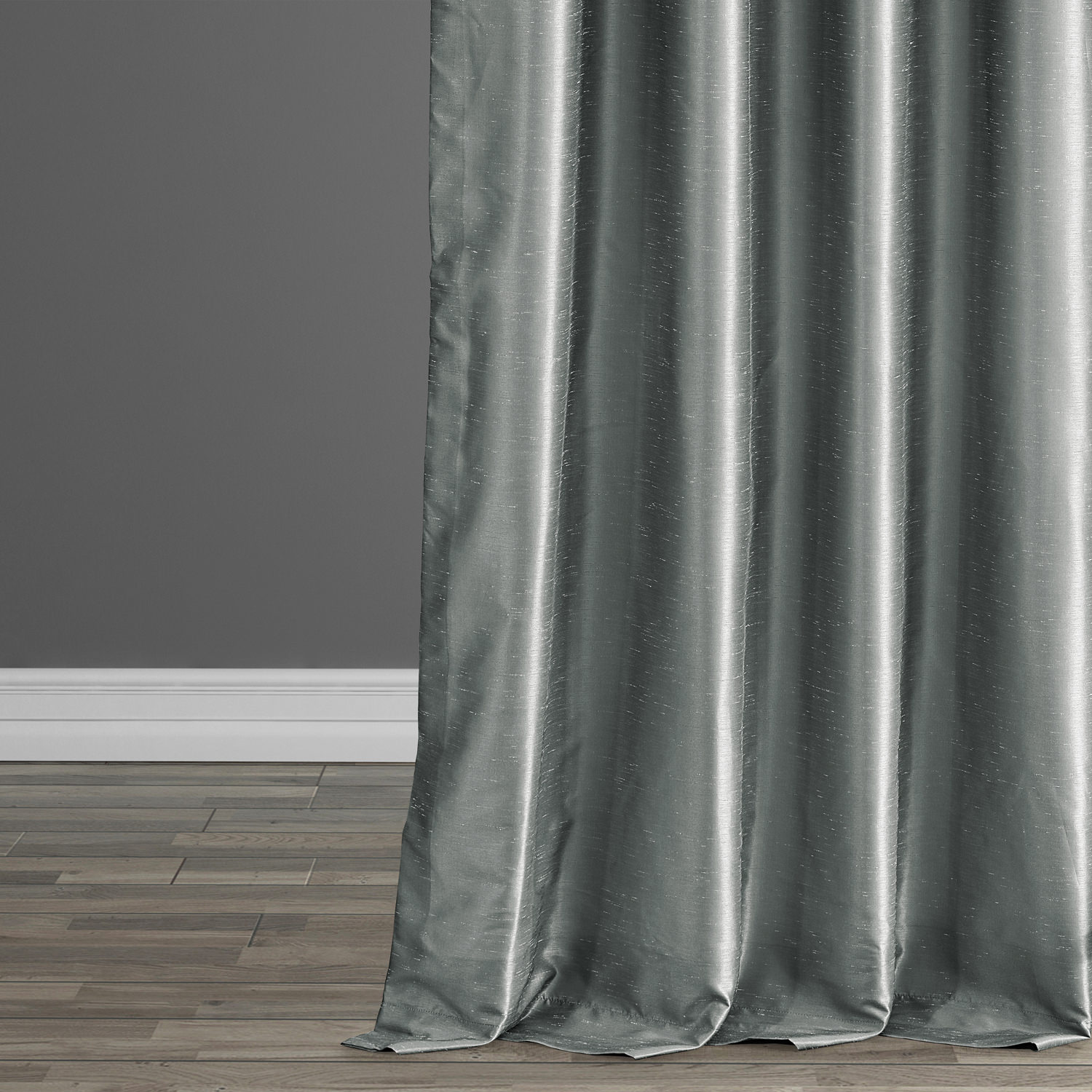 Storm Grey Ruched Vintage Textured Faux Dupioni Silk Curtain