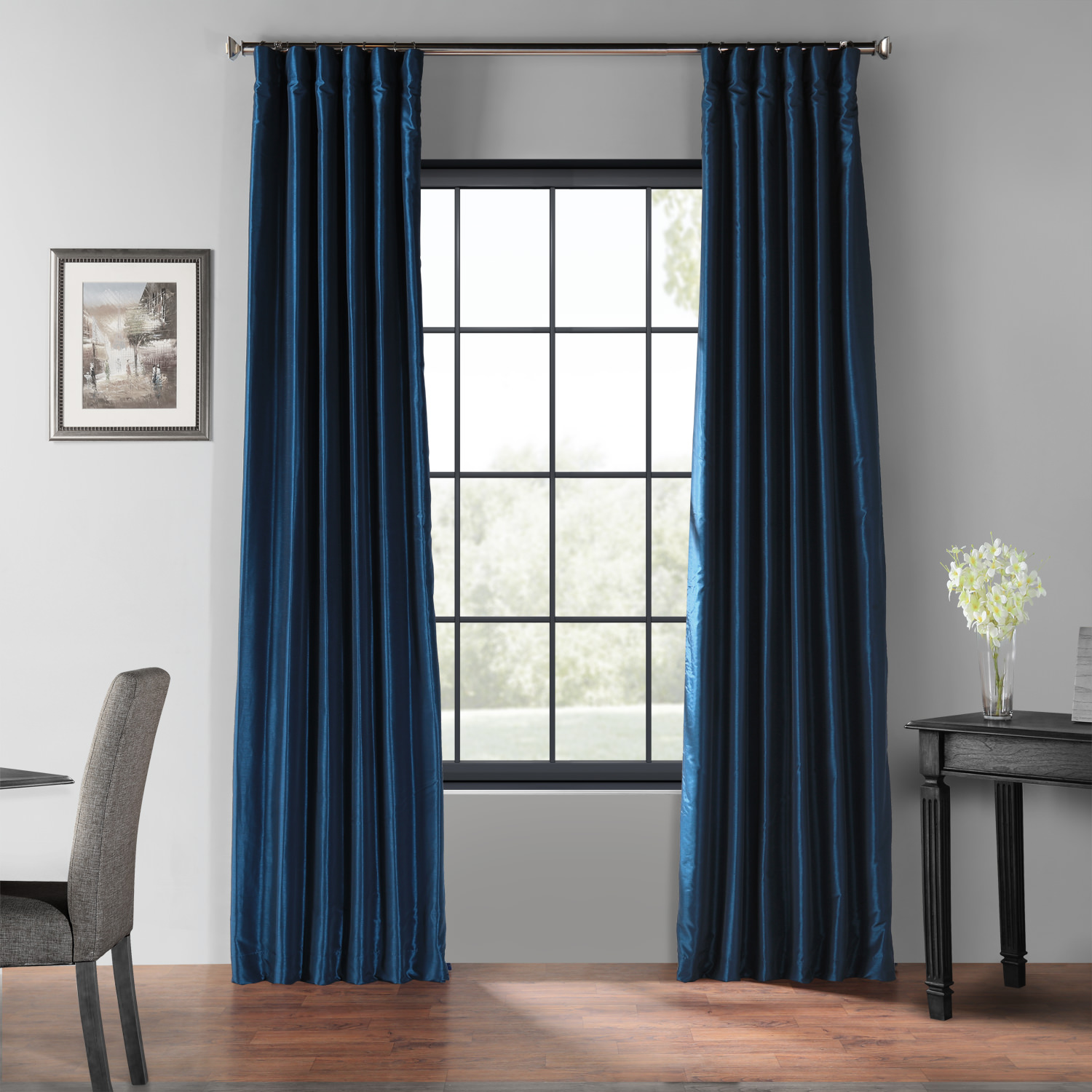 Captain&#39;s Blue Blackout Vintage Textured Faux Dupioni Silk Curtain