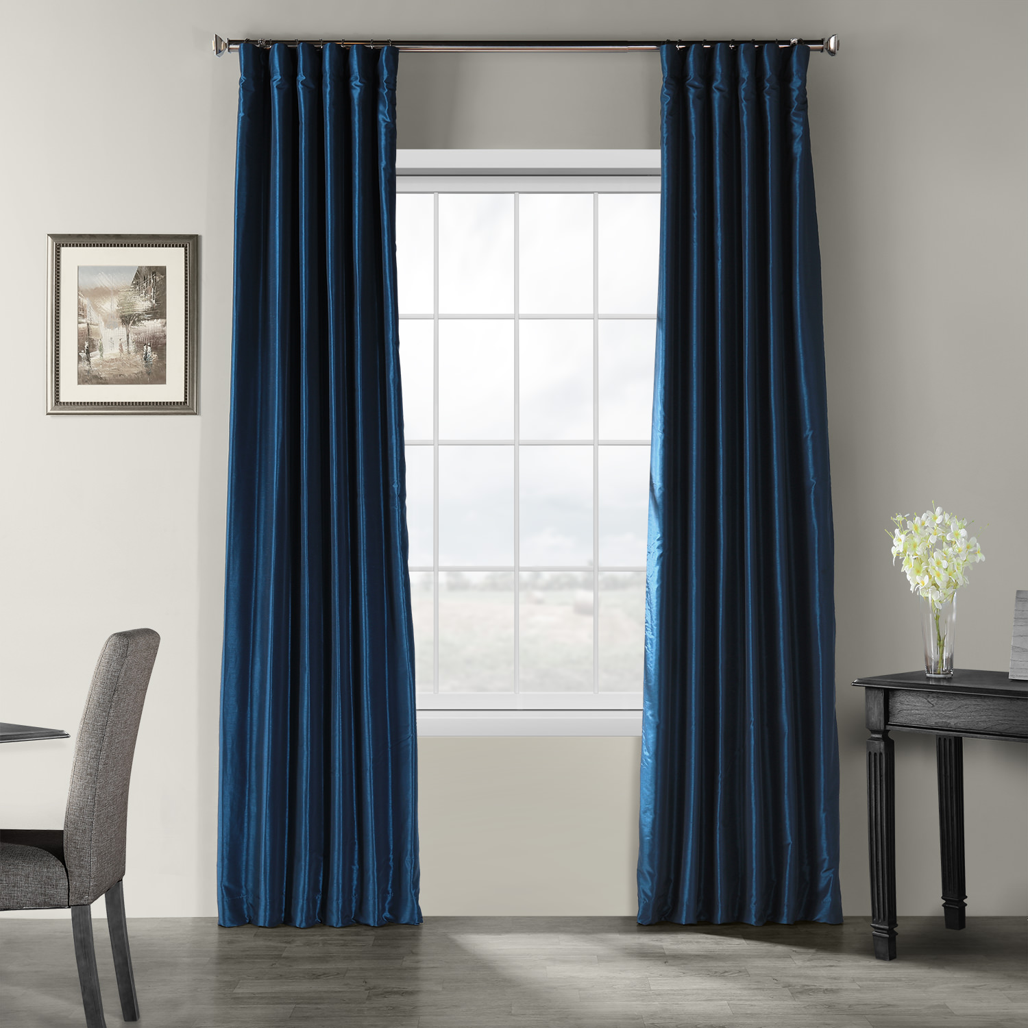 Captain's Blue Vintage Textured Faux Dupioni Silk Curtain