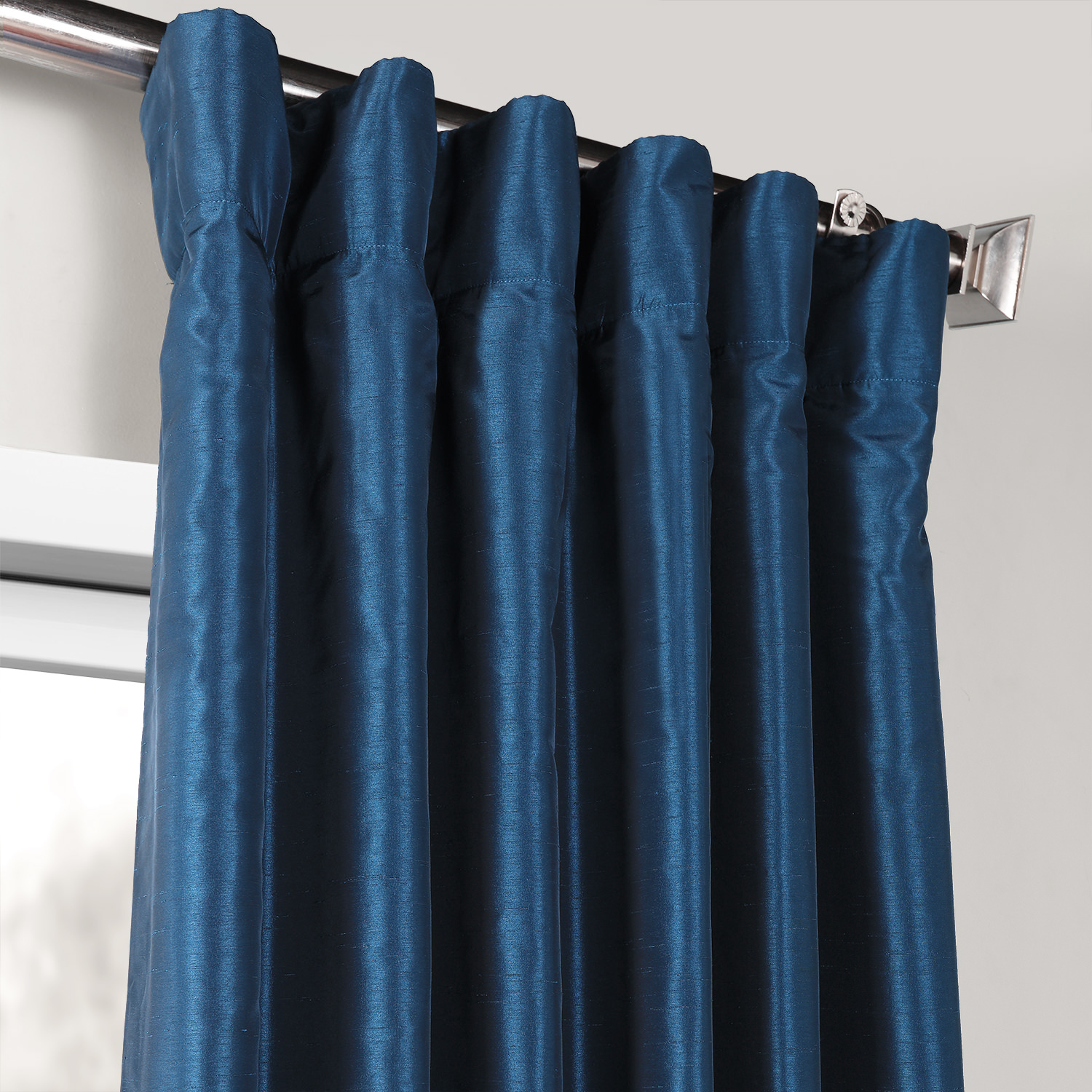 Captain's Blue Vintage Textured Faux Dupioni Silk Curtain