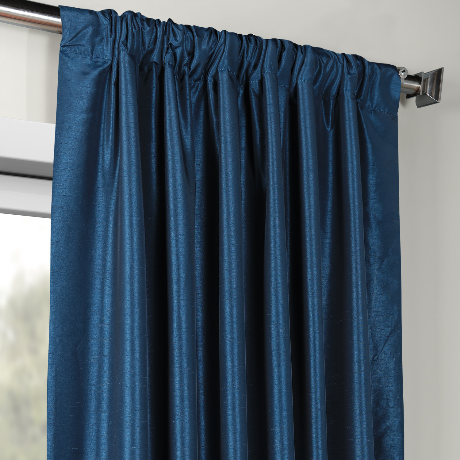 Captain's Blue Vintage Textured Faux Dupioni Silk Curtain