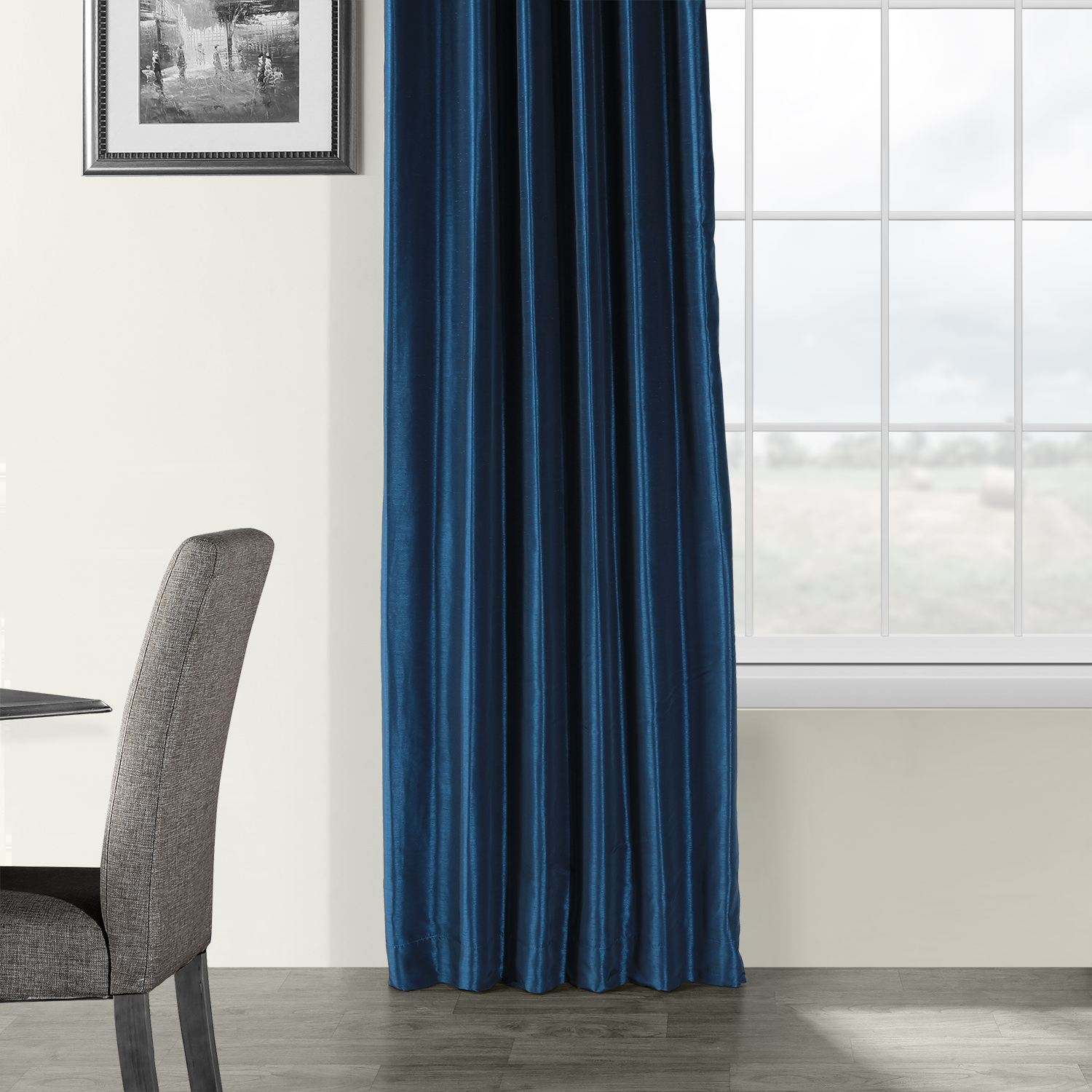 Captain's Blue Vintage Textured Faux Dupioni Silk Curtain