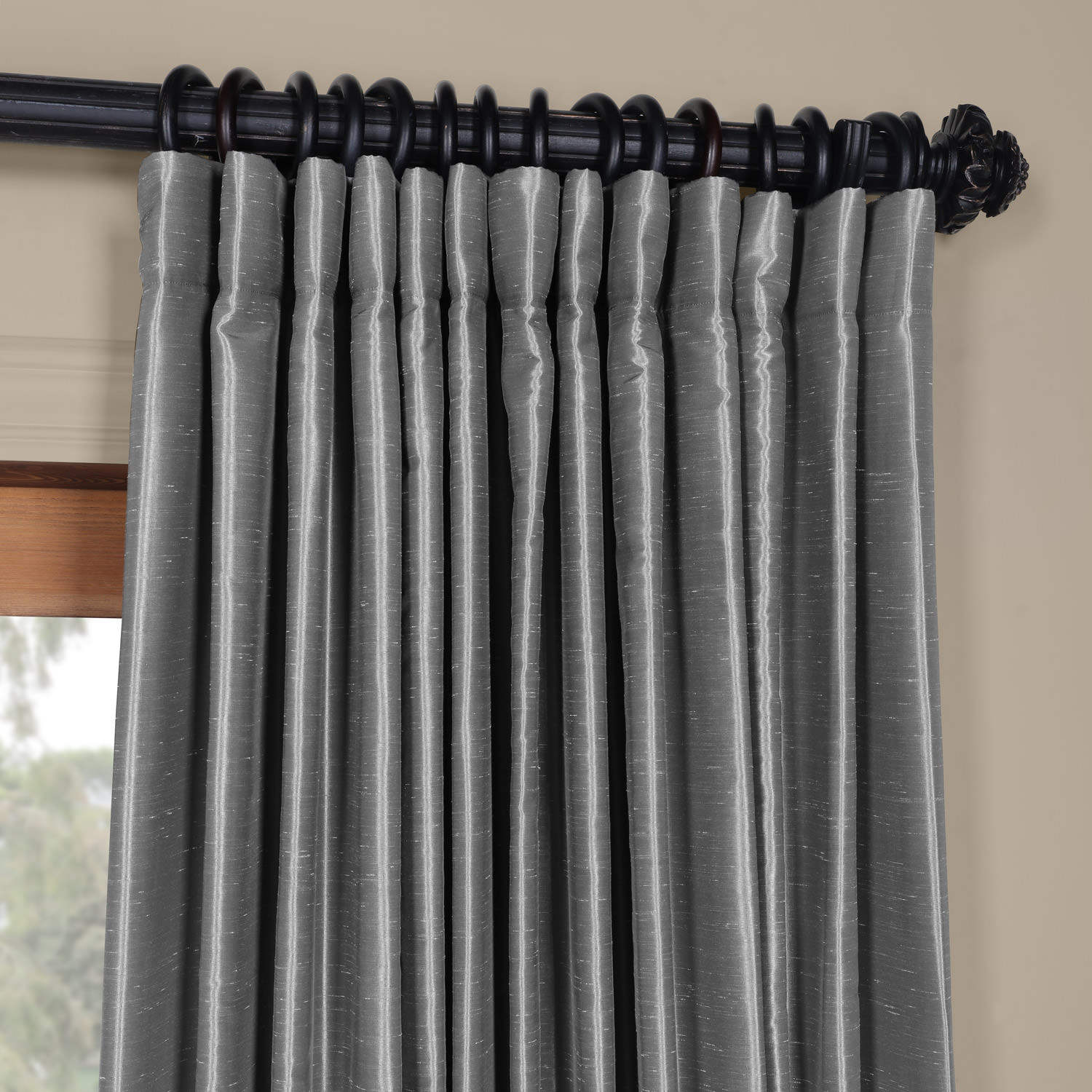 Storm Grey Blackout Extra Wide Vintage Textured Faux Dupioni Curtain