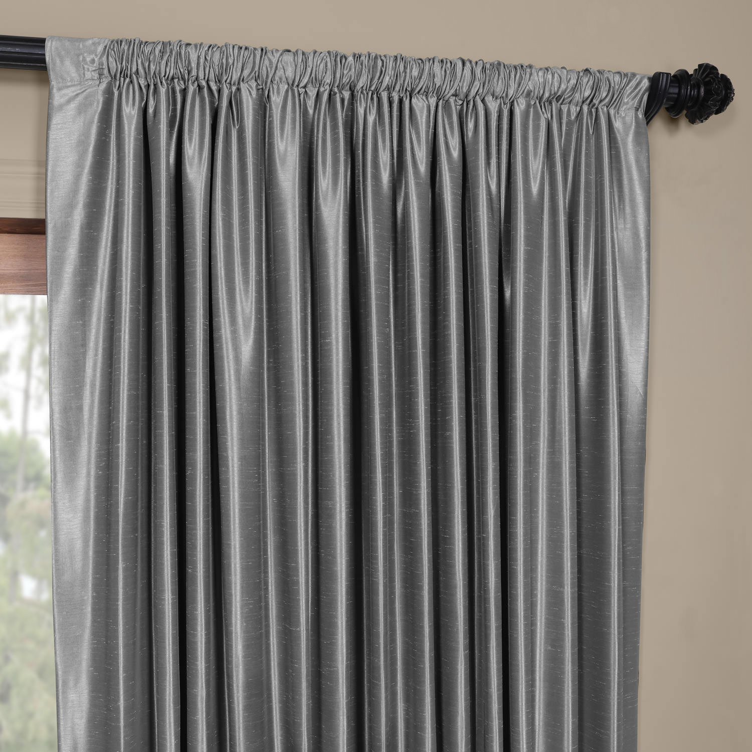 Storm Grey Blackout Extra Wide Vintage Textured Faux Dupioni Curtain