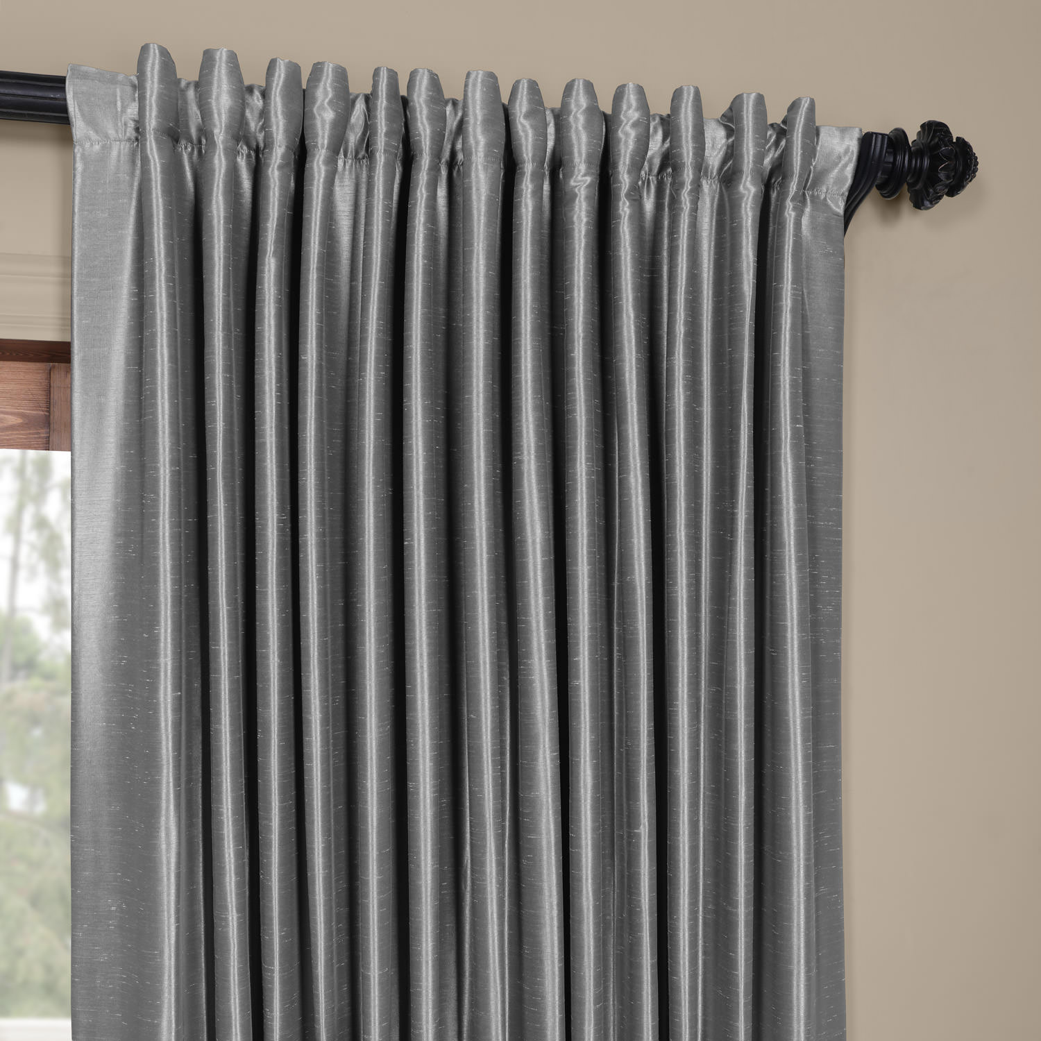 Storm Grey Blackout Extra Wide Vintage Textured Faux Dupioni Curtain