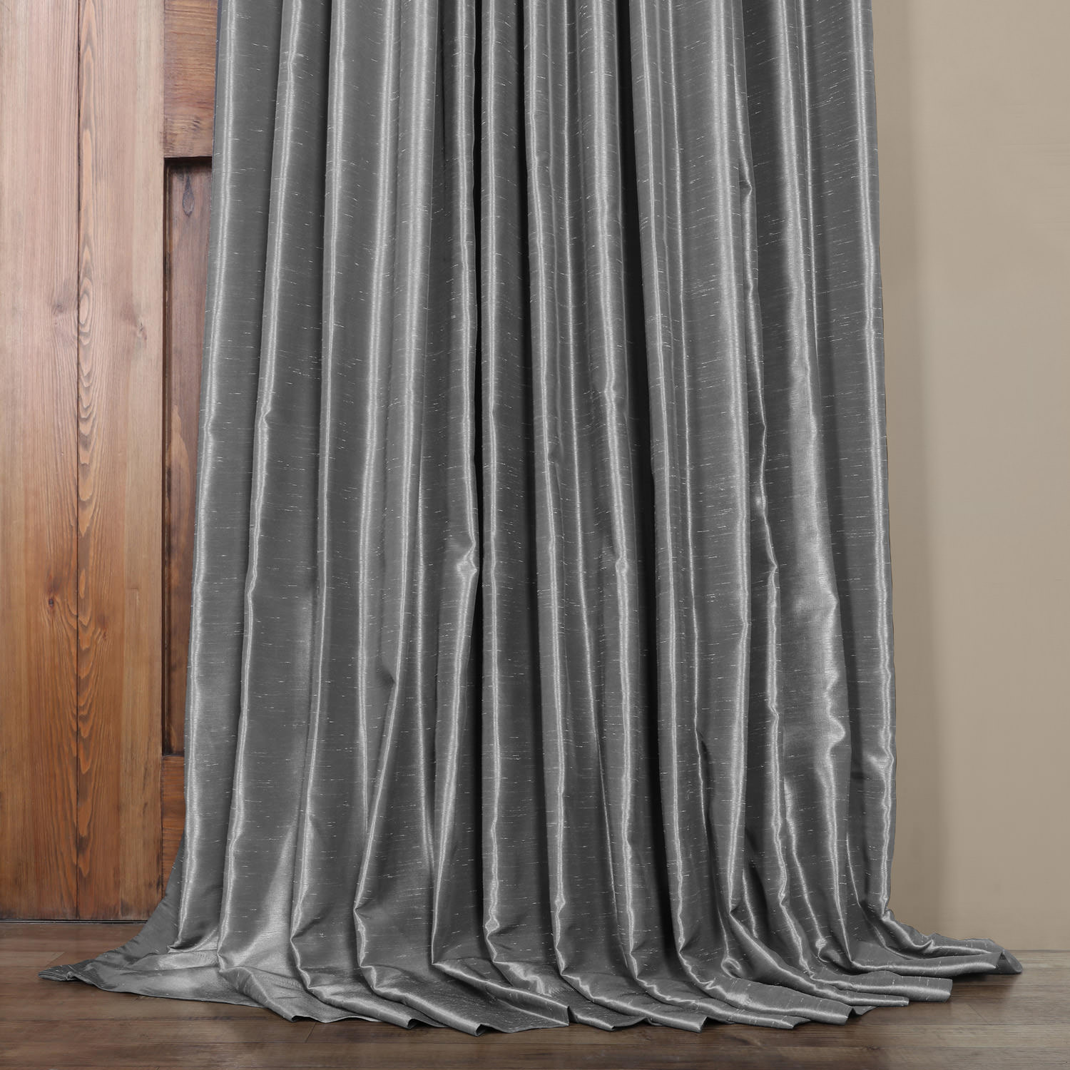 Storm Grey Blackout Extra Wide Vintage Textured Faux Dupioni Curtain