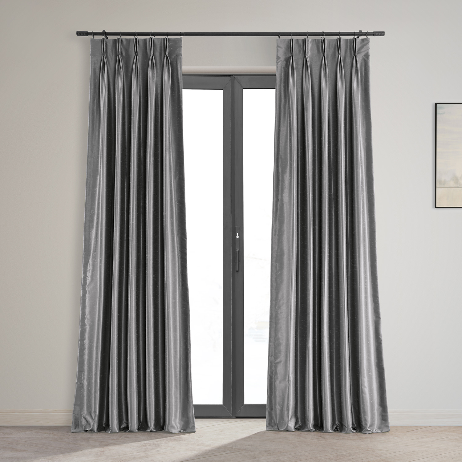 Storm Grey Blackout Vintage Textured Faux Dupioni Pleated Curtain