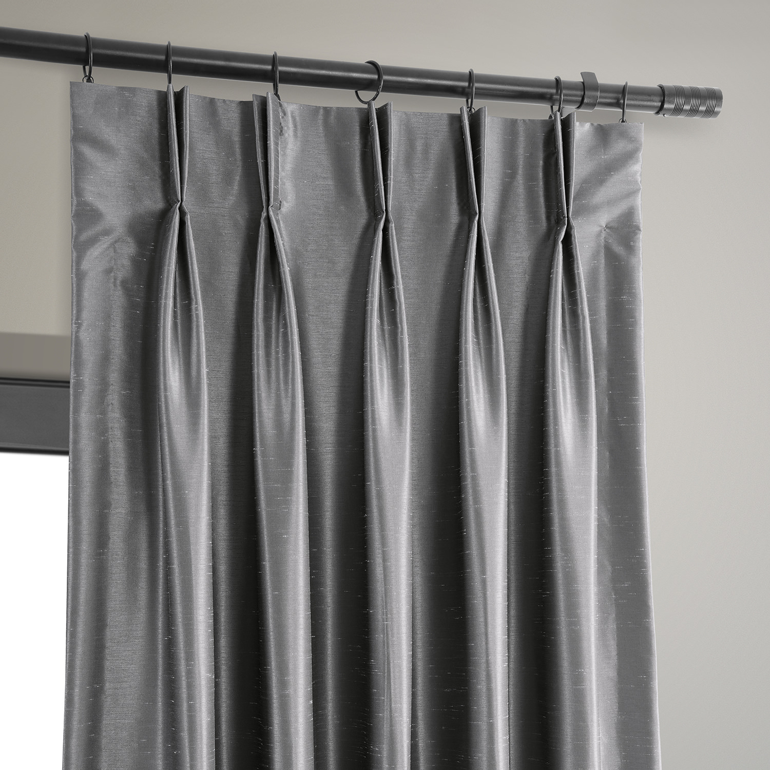 Storm Grey Blackout Vintage Textured Faux Dupioni Pleated Curtain