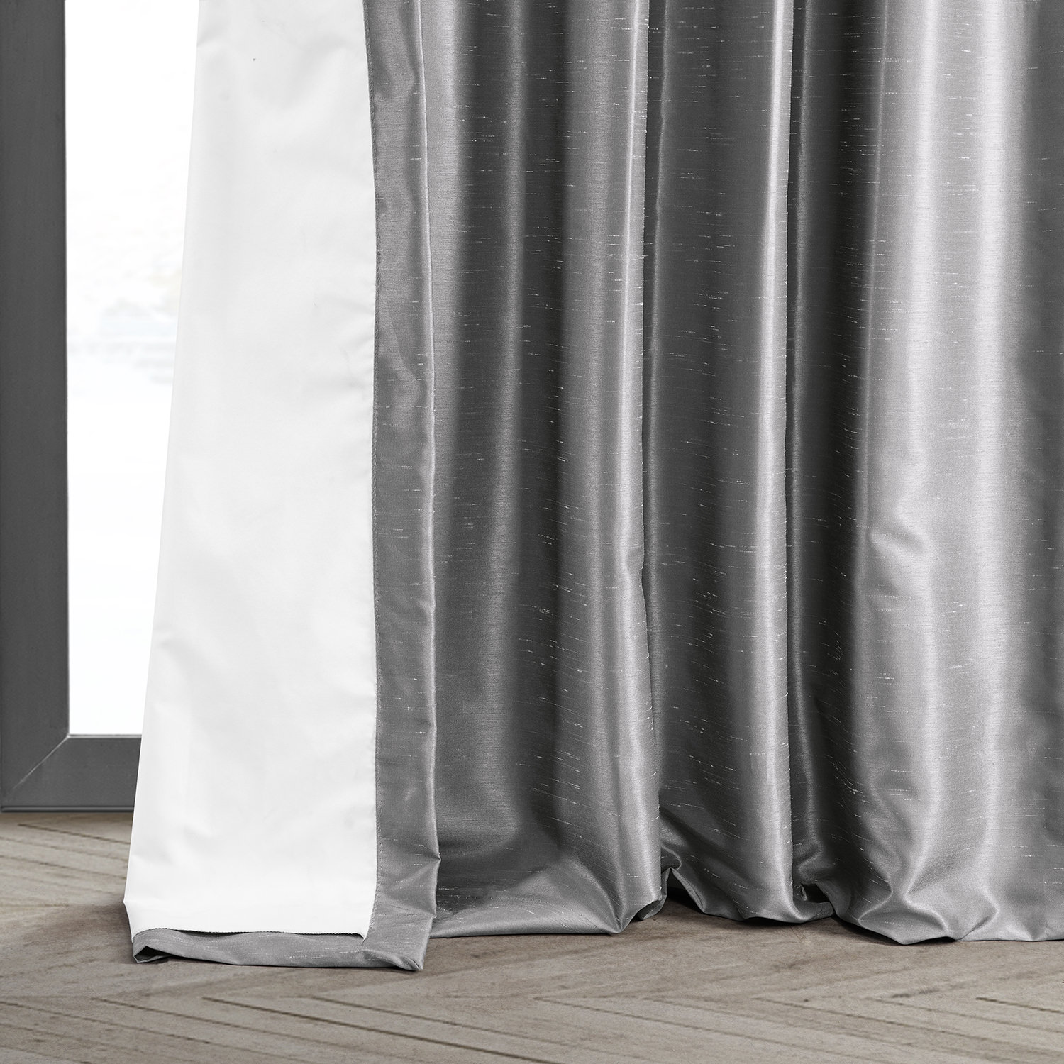 Storm Grey Blackout Vintage Textured Faux Dupioni Pleated Curtain