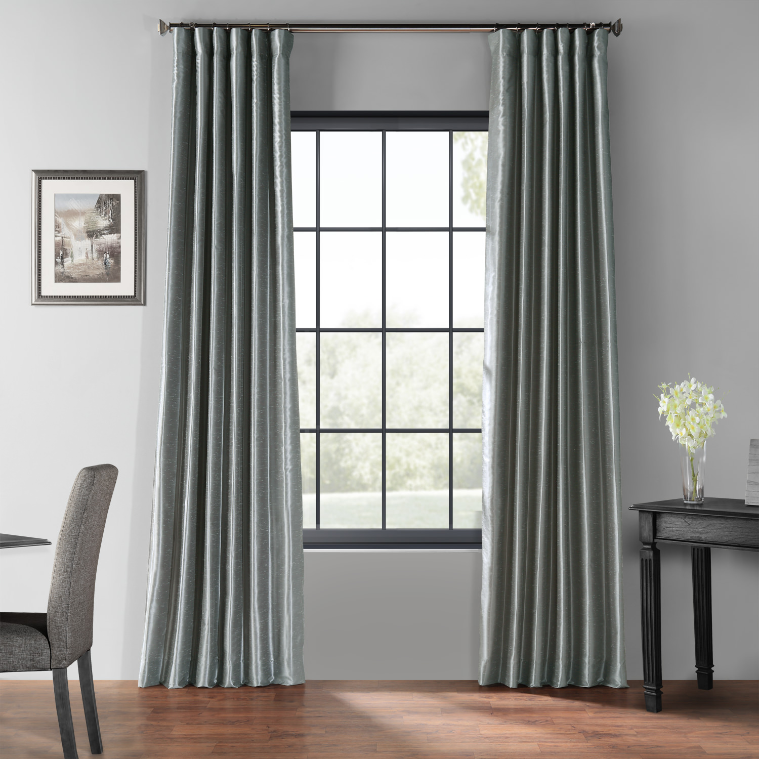 Storm Grey Blackout Vintage Textured Faux Dupioni Curtain