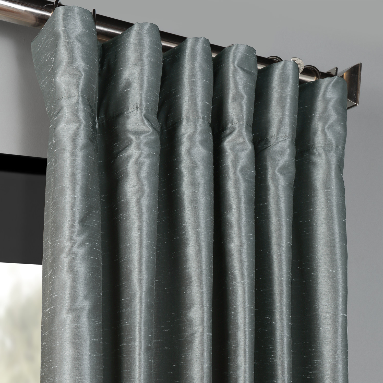 Storm Grey Blackout Vintage Textured Faux Dupioni Curtain