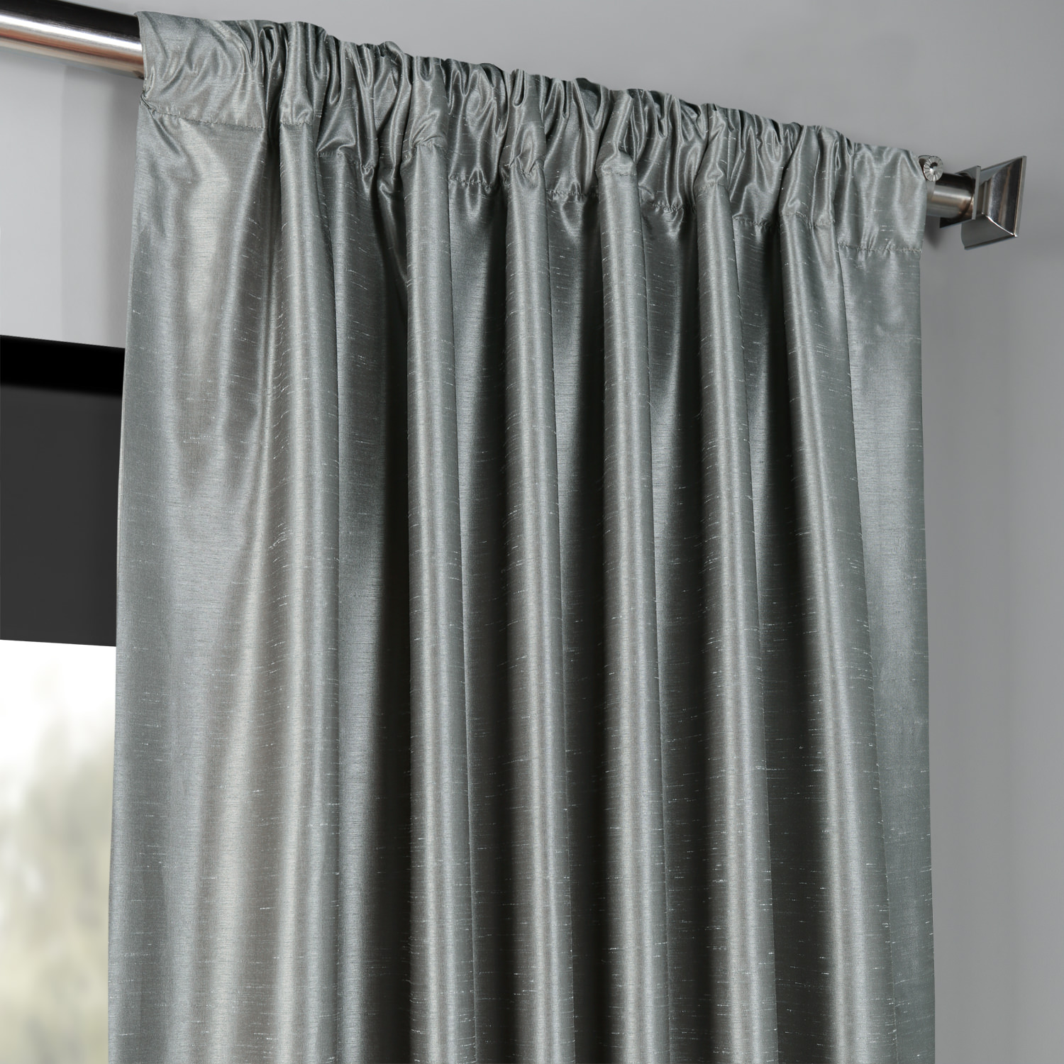 Storm Grey Blackout Vintage Textured Faux Dupioni Curtain