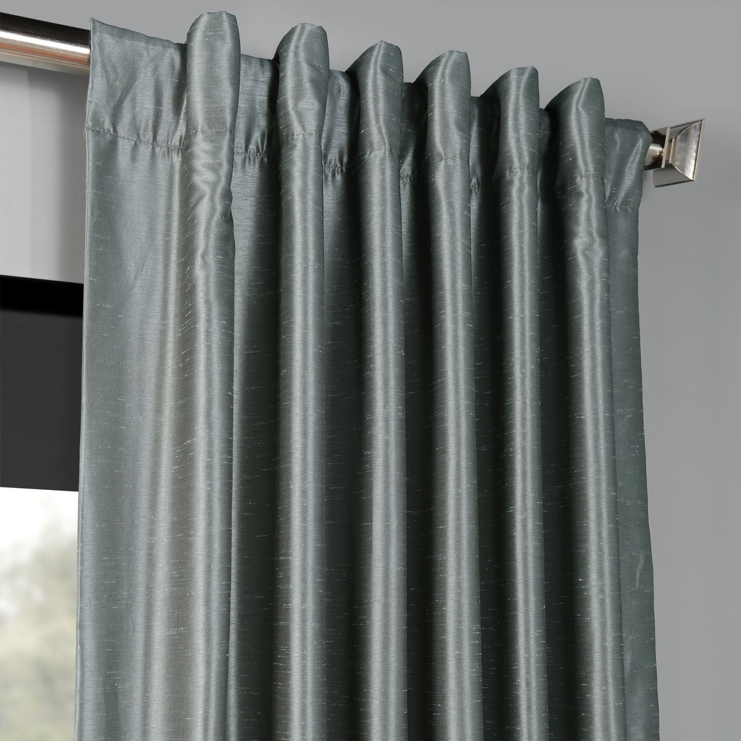 Storm Grey Blackout Vintage Textured Faux Dupioni Curtain