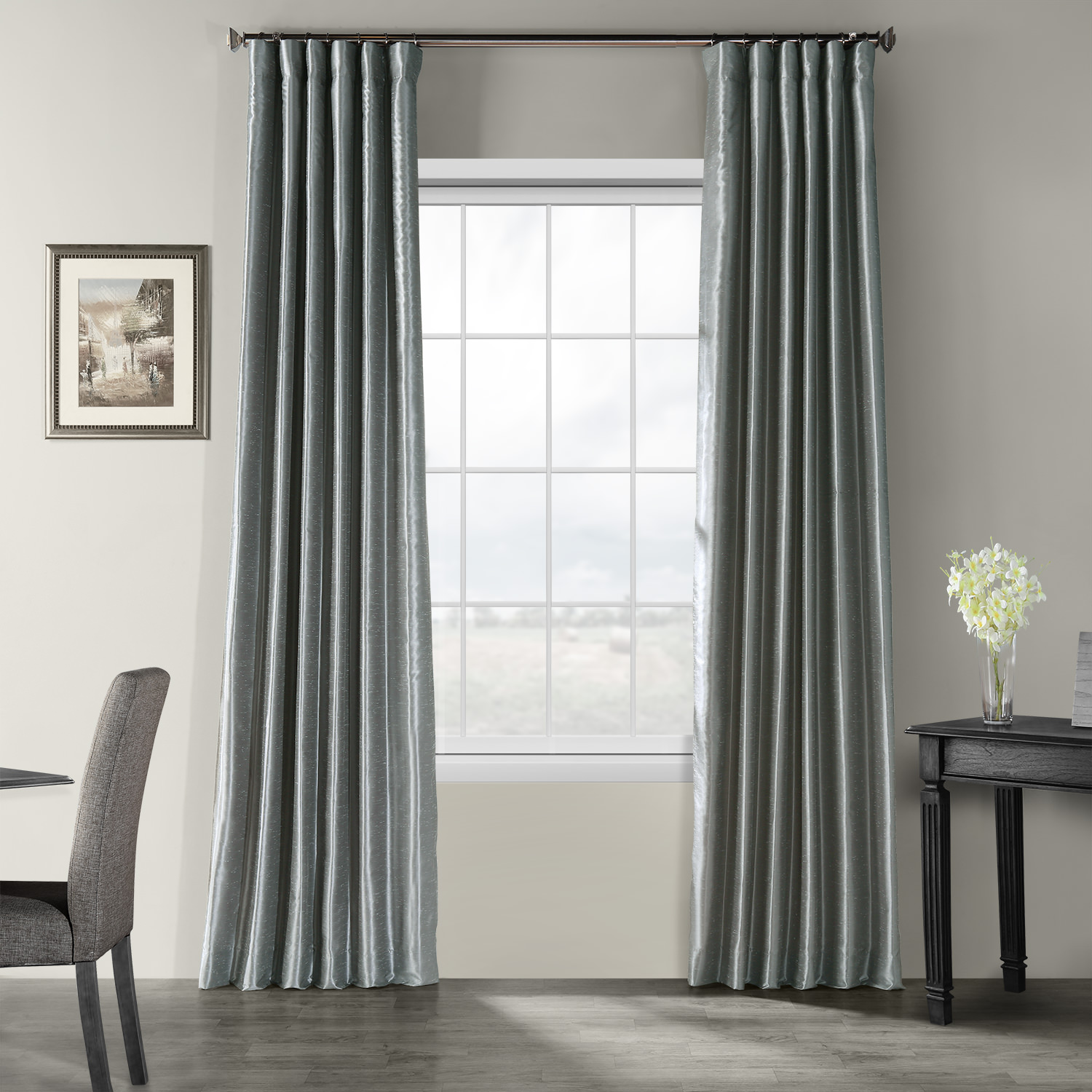 Storm Grey Textured Vintage Faux Dupioni Silk Curtain