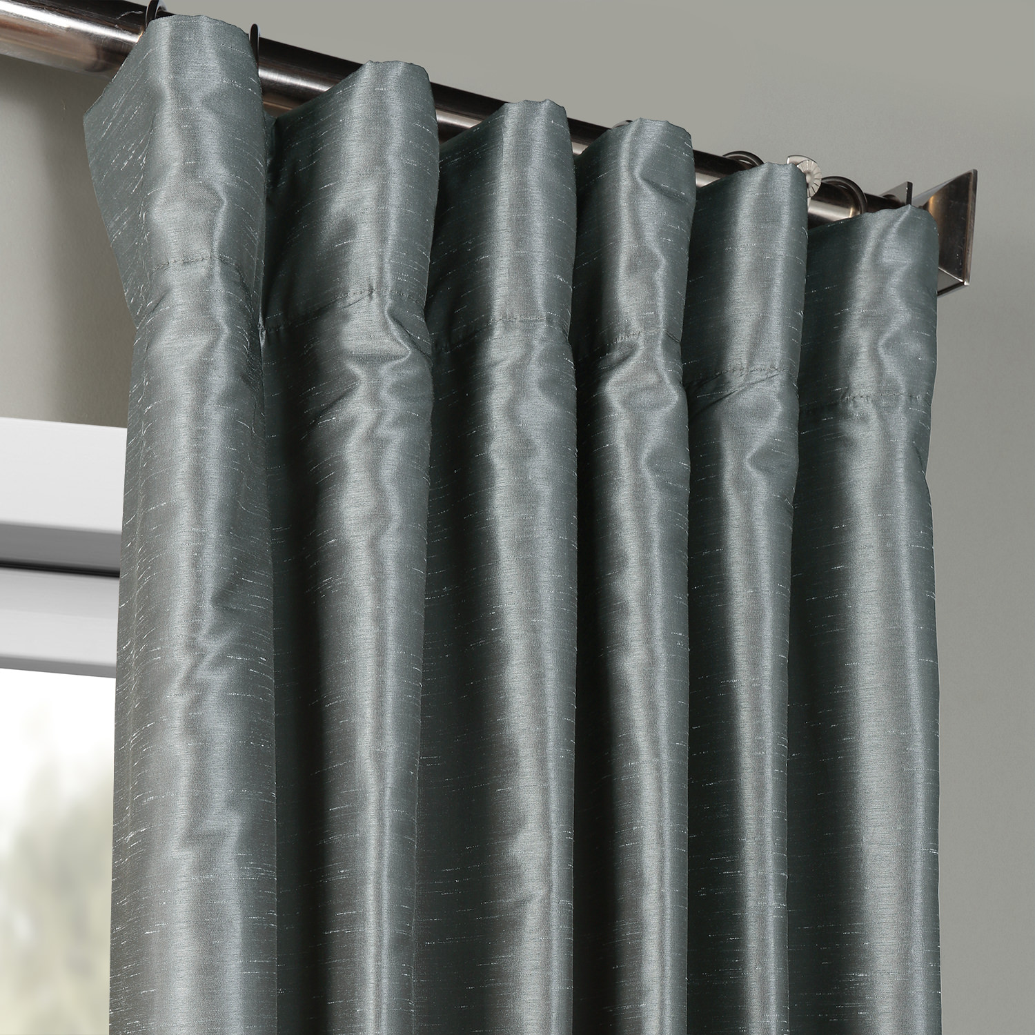 Storm Grey Textured Vintage Faux Dupioni Silk Curtain