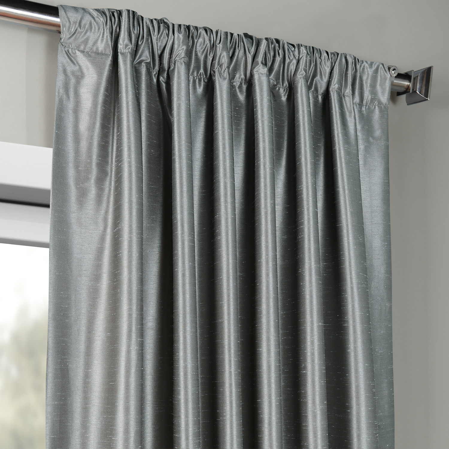 Storm Grey Textured Vintage Faux Dupioni Silk Curtain