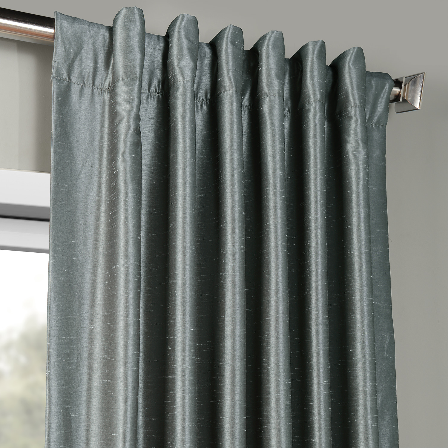 Storm Grey Textured Vintage Faux Dupioni Silk Curtain