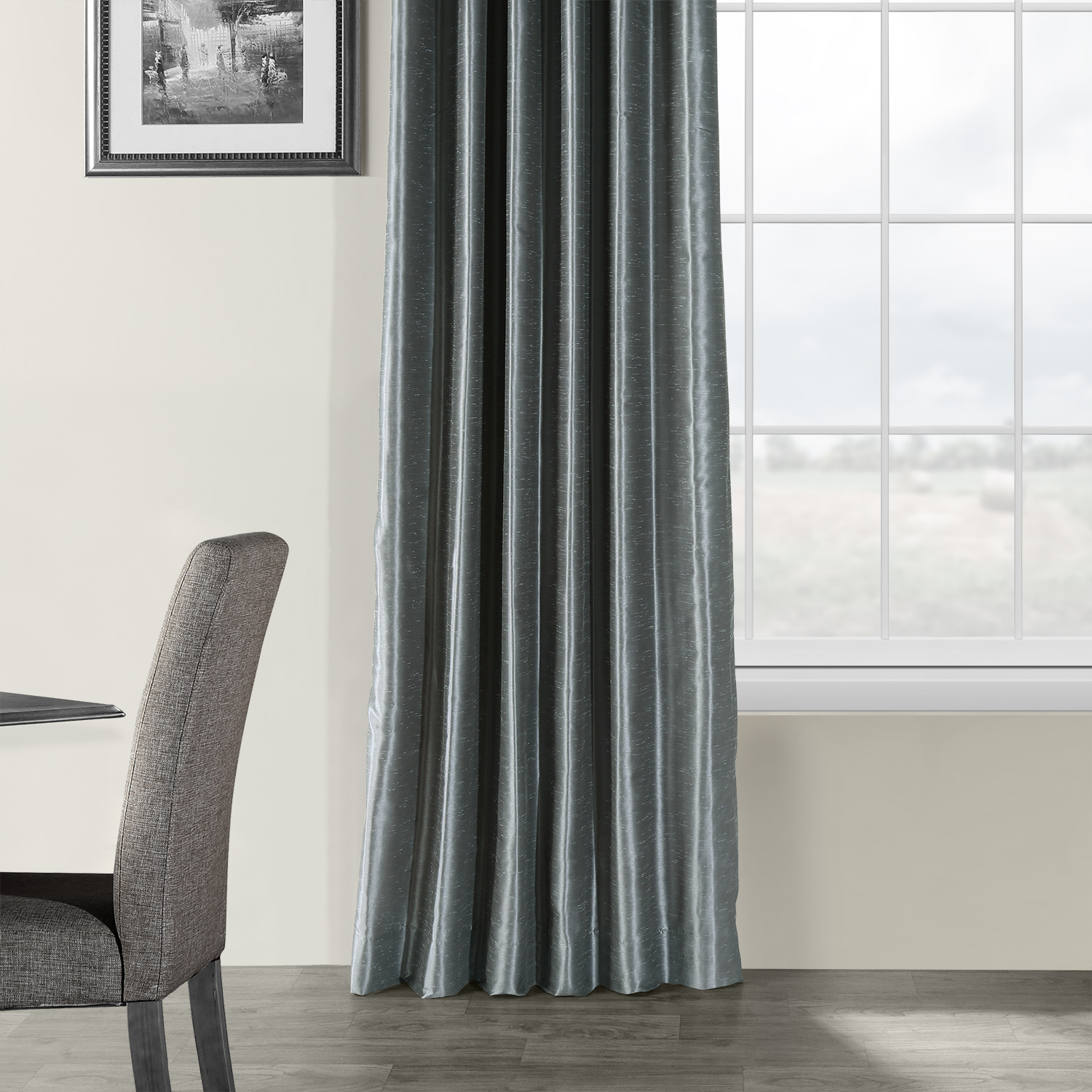 Storm Grey Textured Vintage Faux Dupioni Silk Curtain