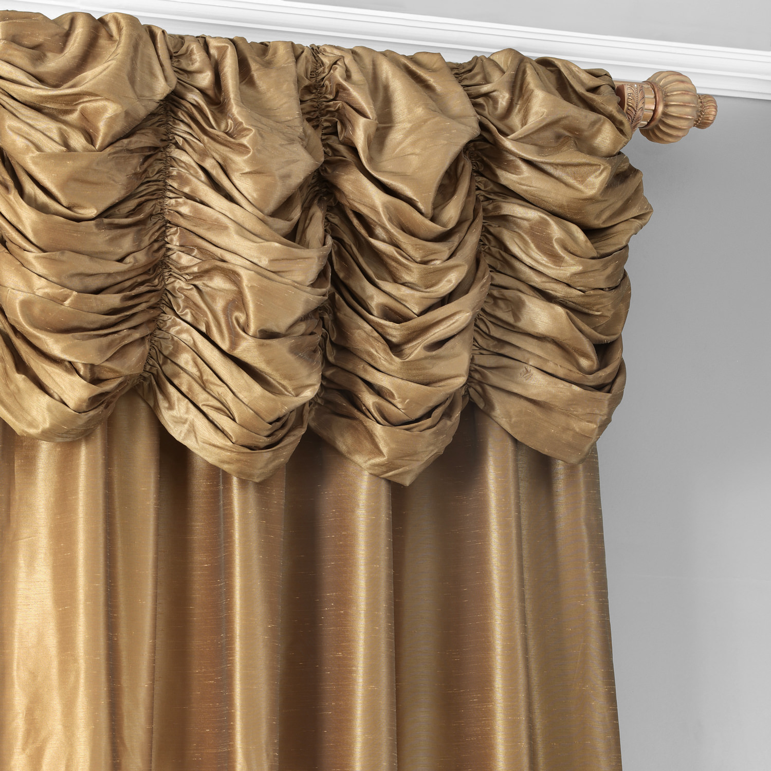 Flax Gold Ruched Vintage Textured Faux Dupioni Silk Curtain