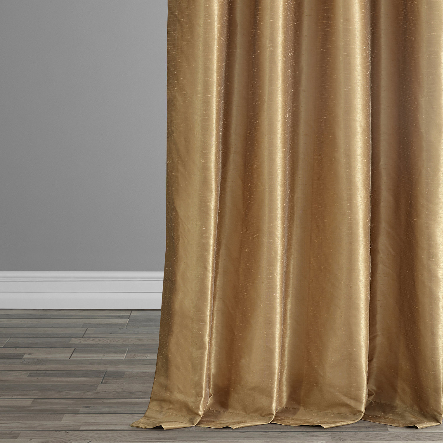 Flax Gold Ruched Vintage Textured Faux Dupioni Silk Curtain