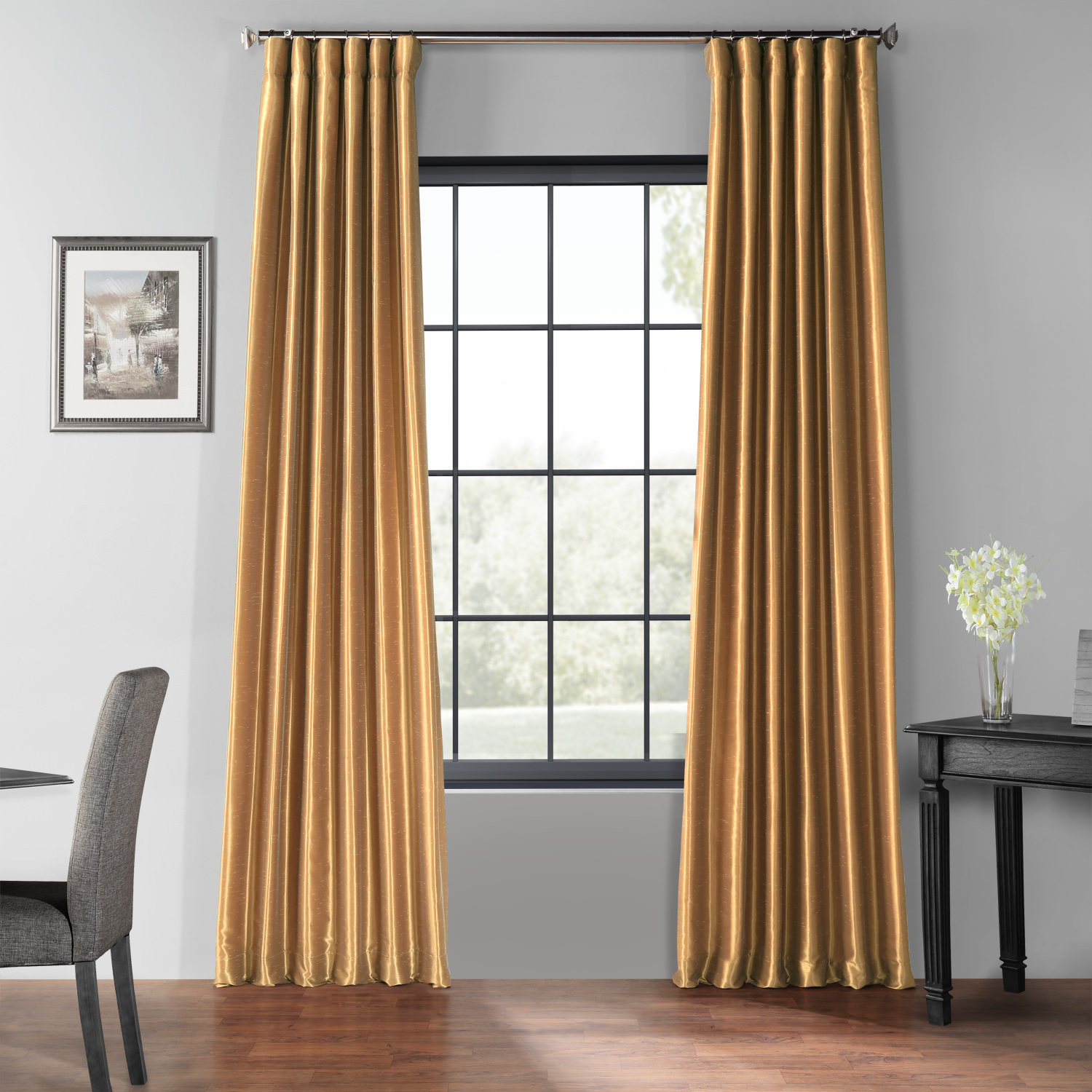 Flax Gold Blackout Vintage Textured Faux Dupioni Curtain