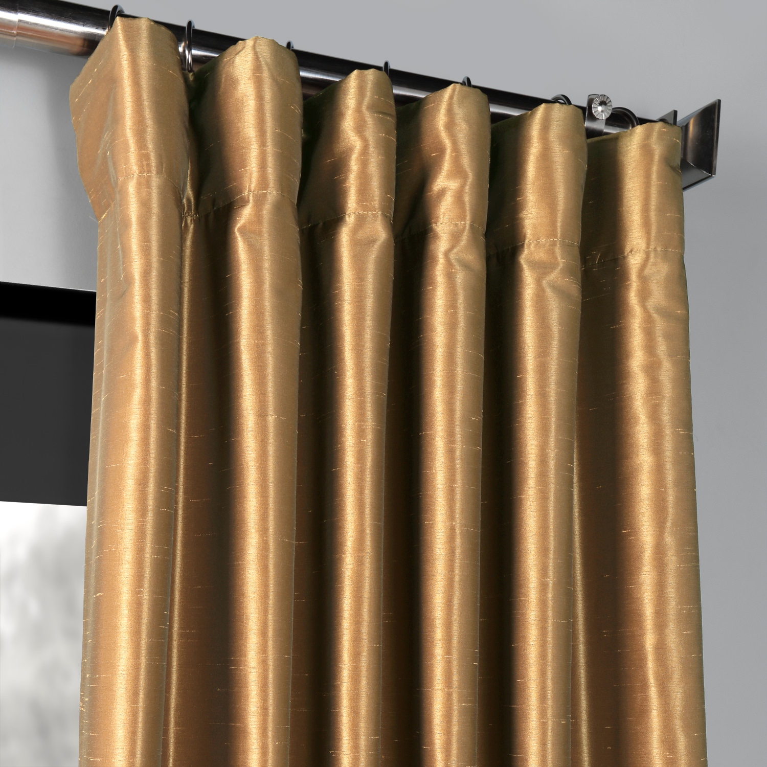 Flax Gold Blackout Vintage Textured Faux Dupioni Curtain