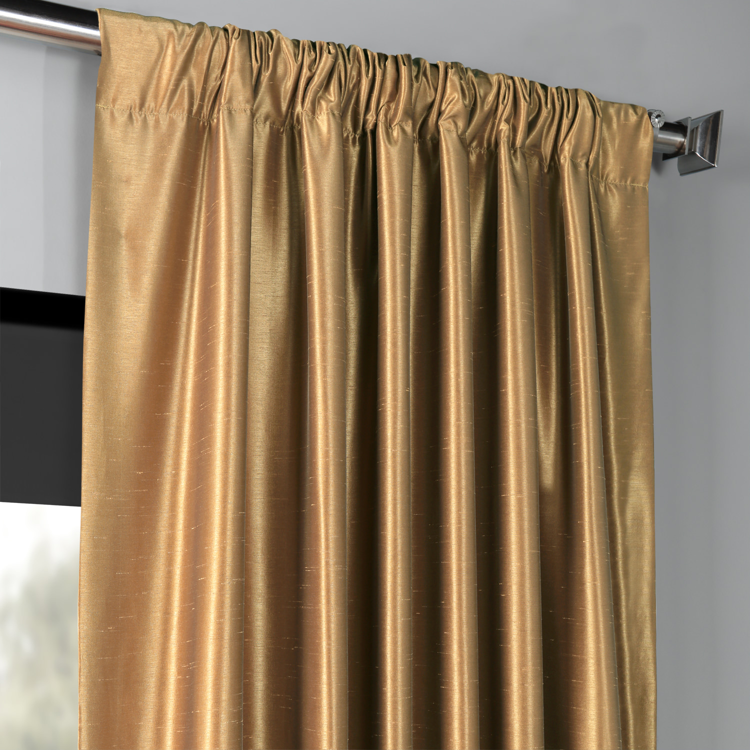 Flax Gold Blackout Vintage Textured Faux Dupioni Curtain