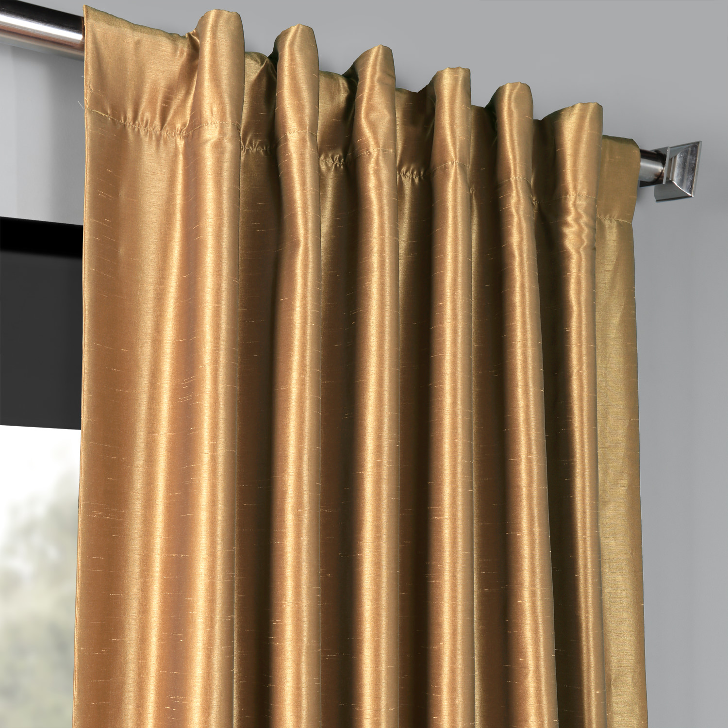 Flax Gold Blackout Vintage Textured Faux Dupioni Curtain